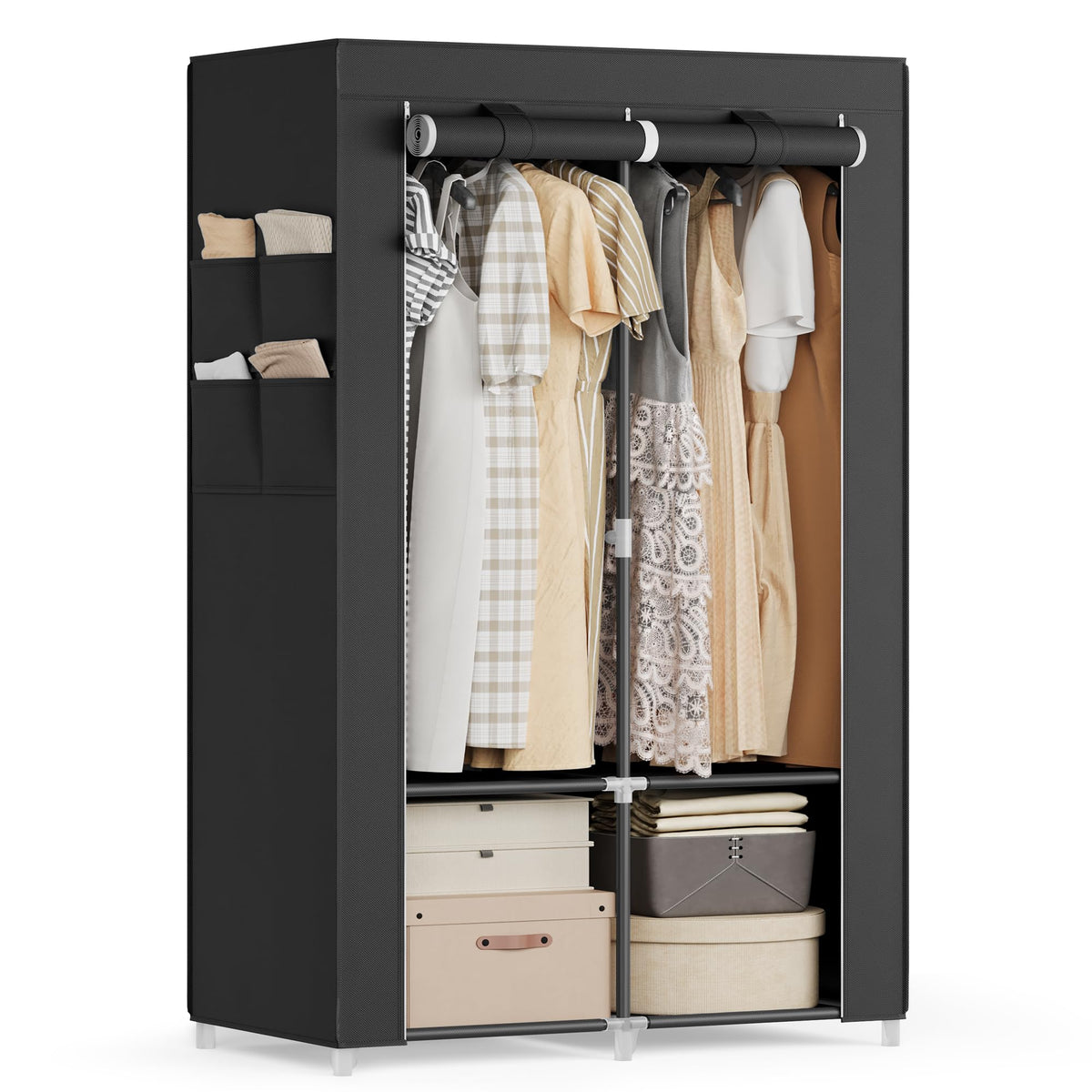 SONGMICS Portable Closet with Cover, 4 Hanging Rods and Shelves