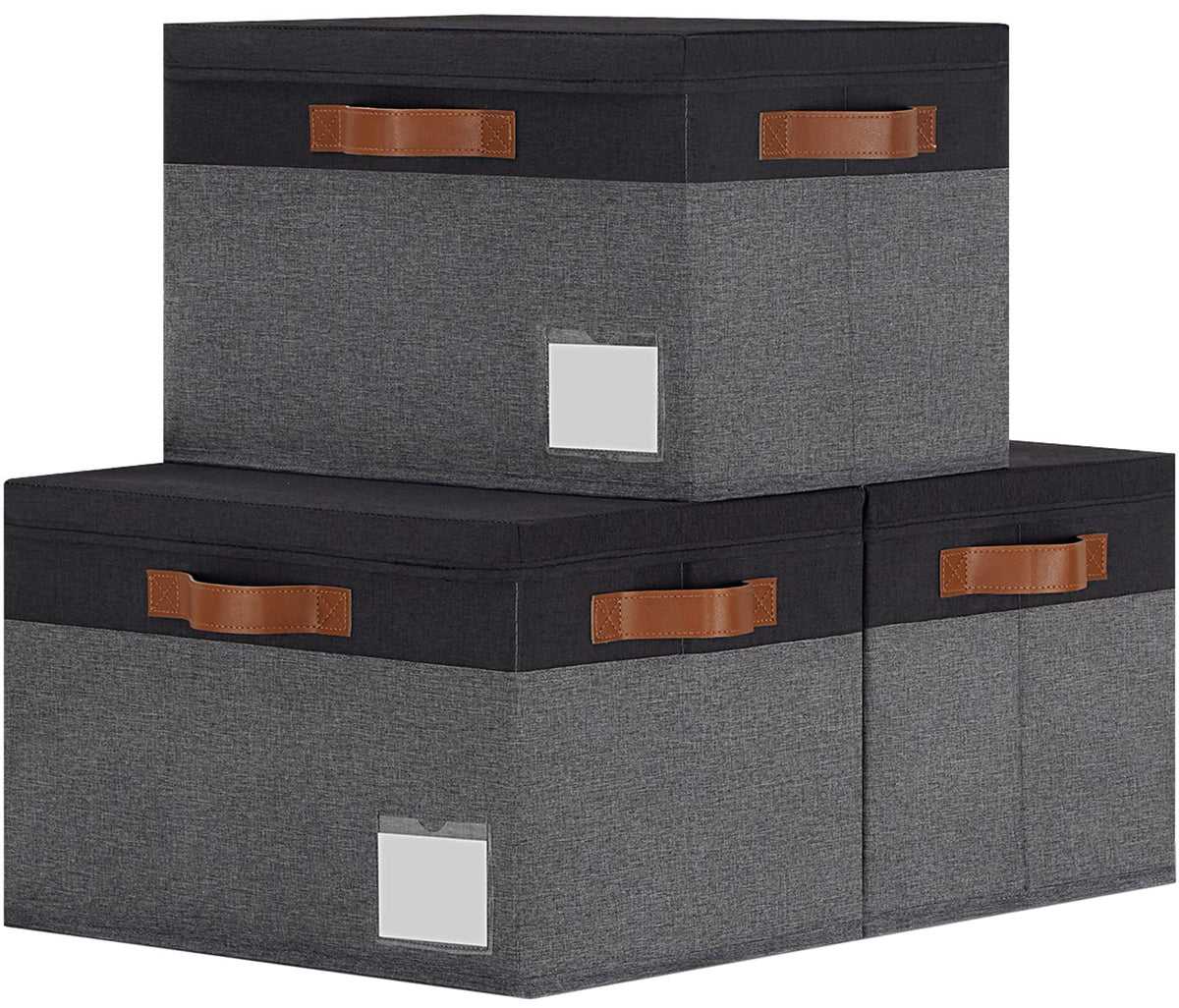 GhvyenntteS Large Fabric Storage Bins with 3 Handles, 15x11x9.6 Inch Storage Baskets for Shelves, Foldable Closet Storage Bins for Shelves, Closet Organizers and Storage Boxes 3 Pack