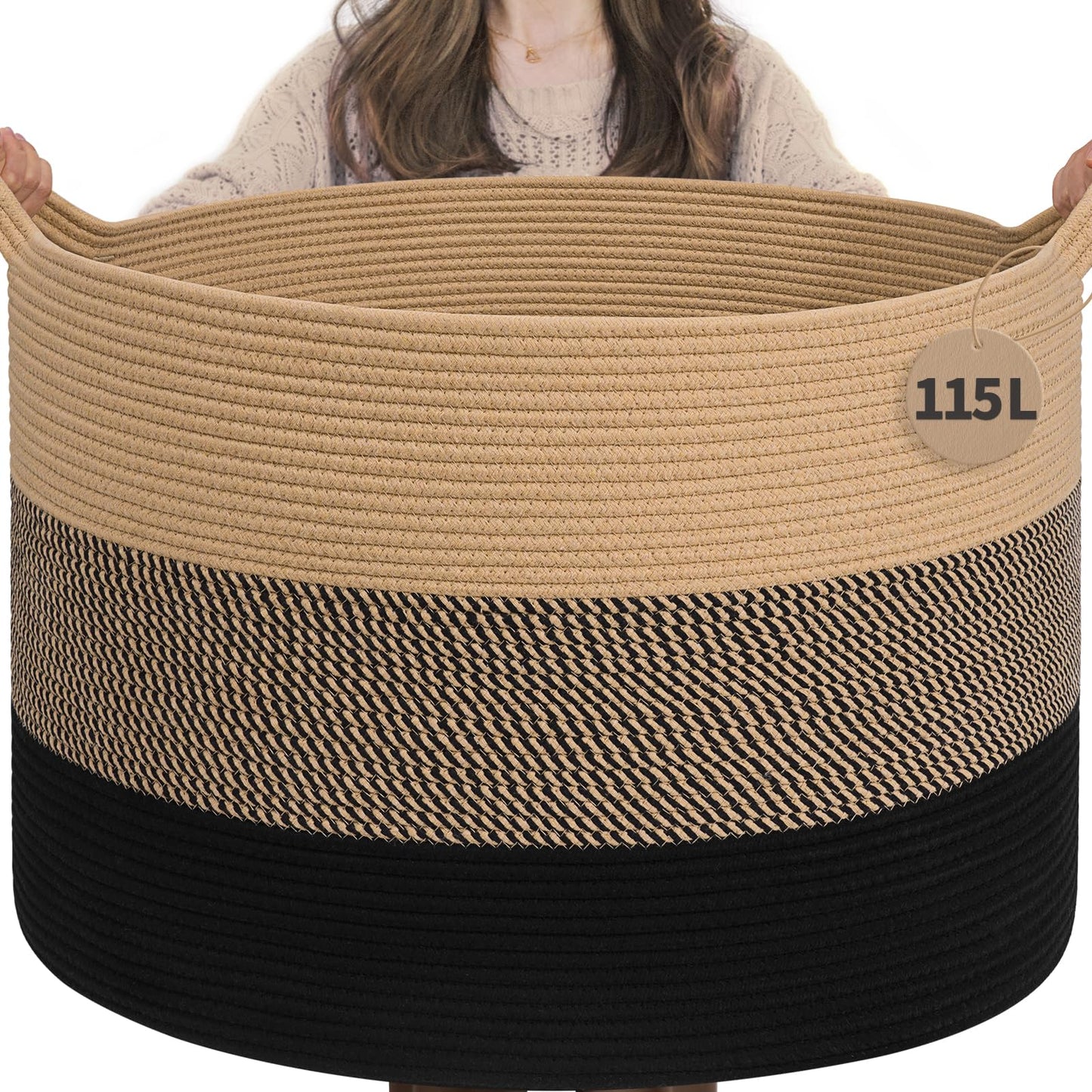 INDRESSME XXXLarge Woven Rope Blanket Basket Living Room Brown, 90L
