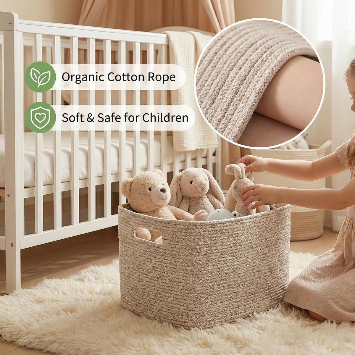 JMvicyroam 65L Large Woven Cotton Rope Blanket Basket, Oatmeal