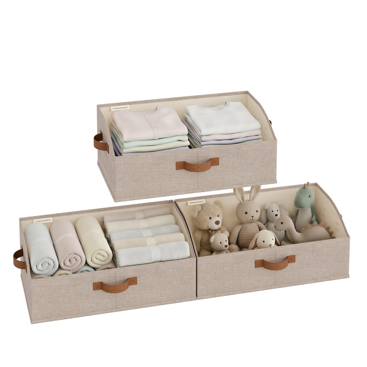 StorageWorks Closet Storage Bins, Beige(Cotton-linen), Medium, 3-Pack