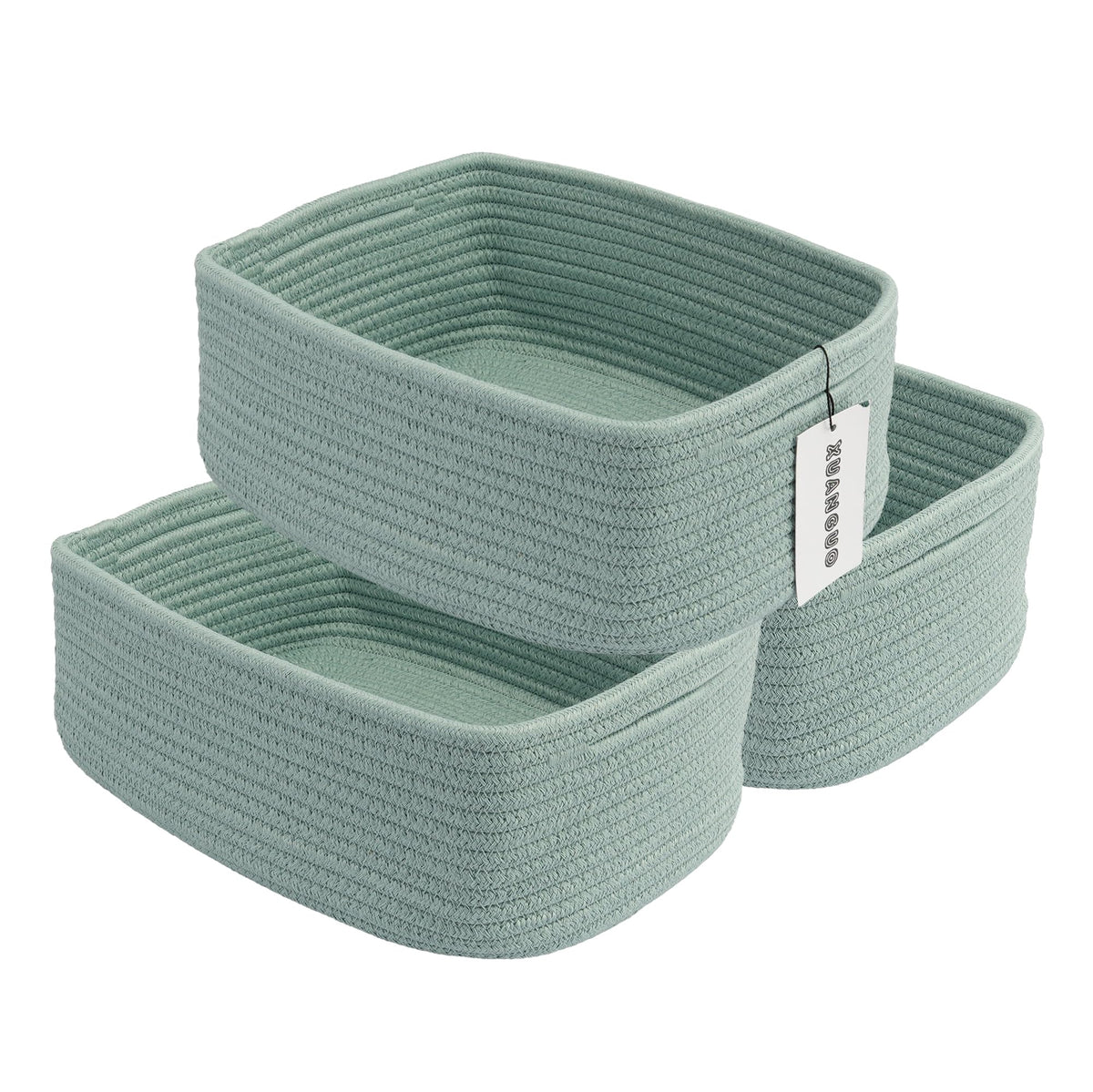 XUANGUO Small Woven Storage Baskets for Shelves, 12" x 8" x 5", Pink