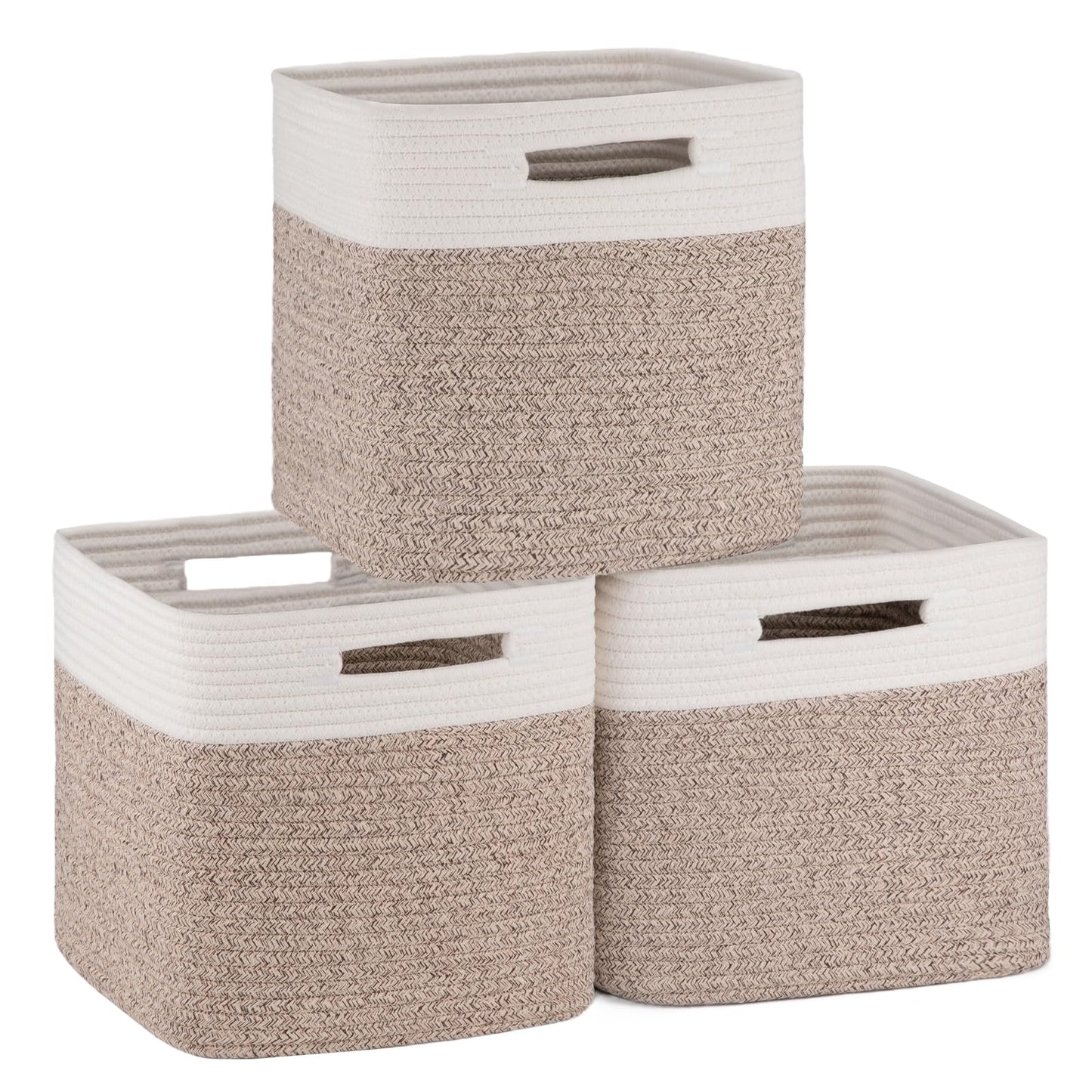 OIAHOMY Storage Cubes 11 Inch Storage Bins 3-Pack Square Baskets Brown