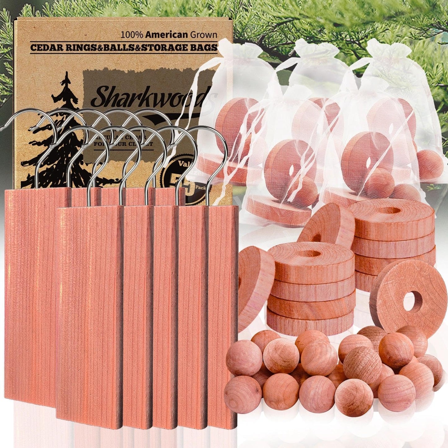 Cedar Blocks for Clothes Storage, 50 Pack, 30 Cedar Rings and 20 Balls