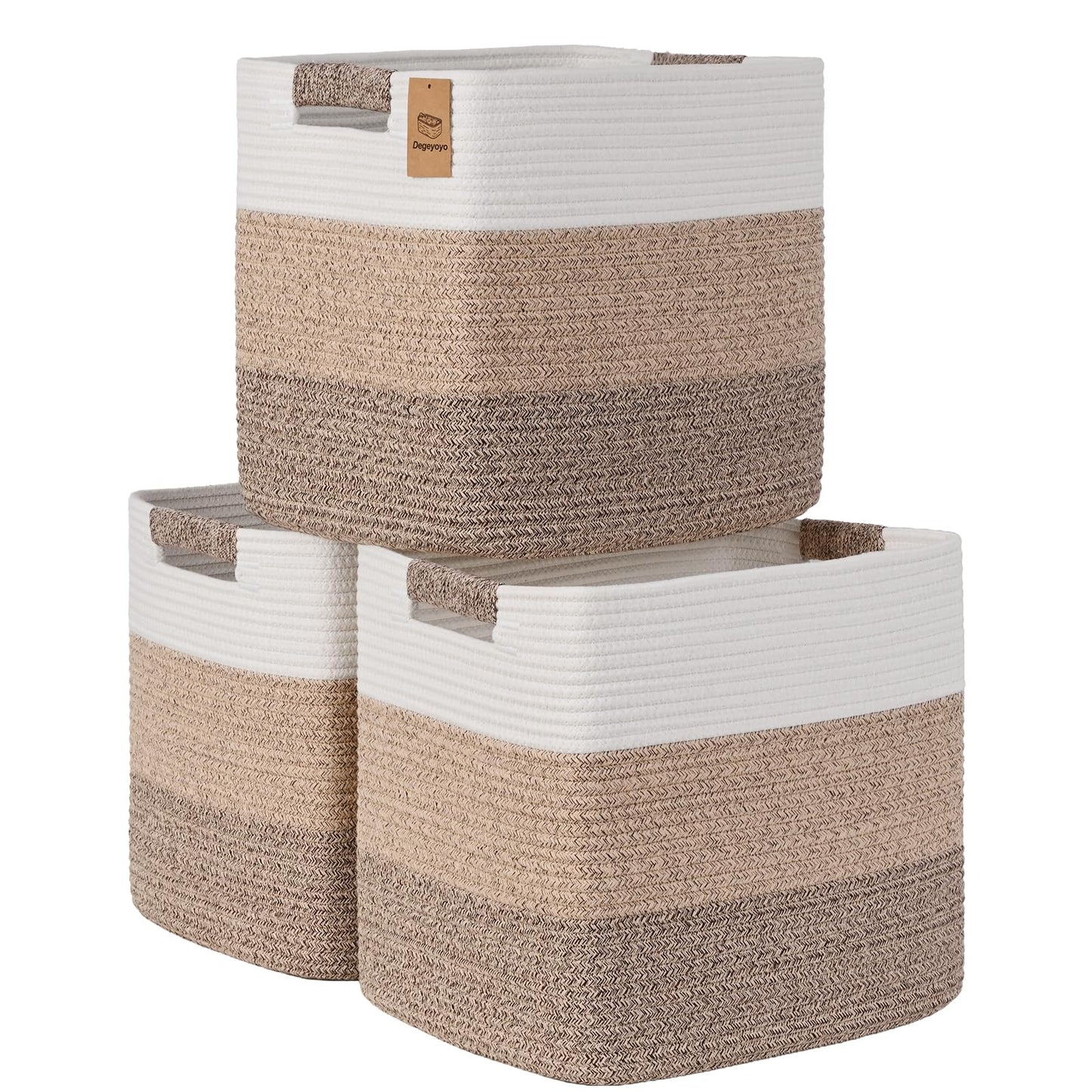 11 Inch Storage Cubes, 3 Pack Cube Storage Bins for Organizing, Cotton Rope Woven Baskets for Shelves, Bathroom, Kids Room, Closets, Baby Nursery