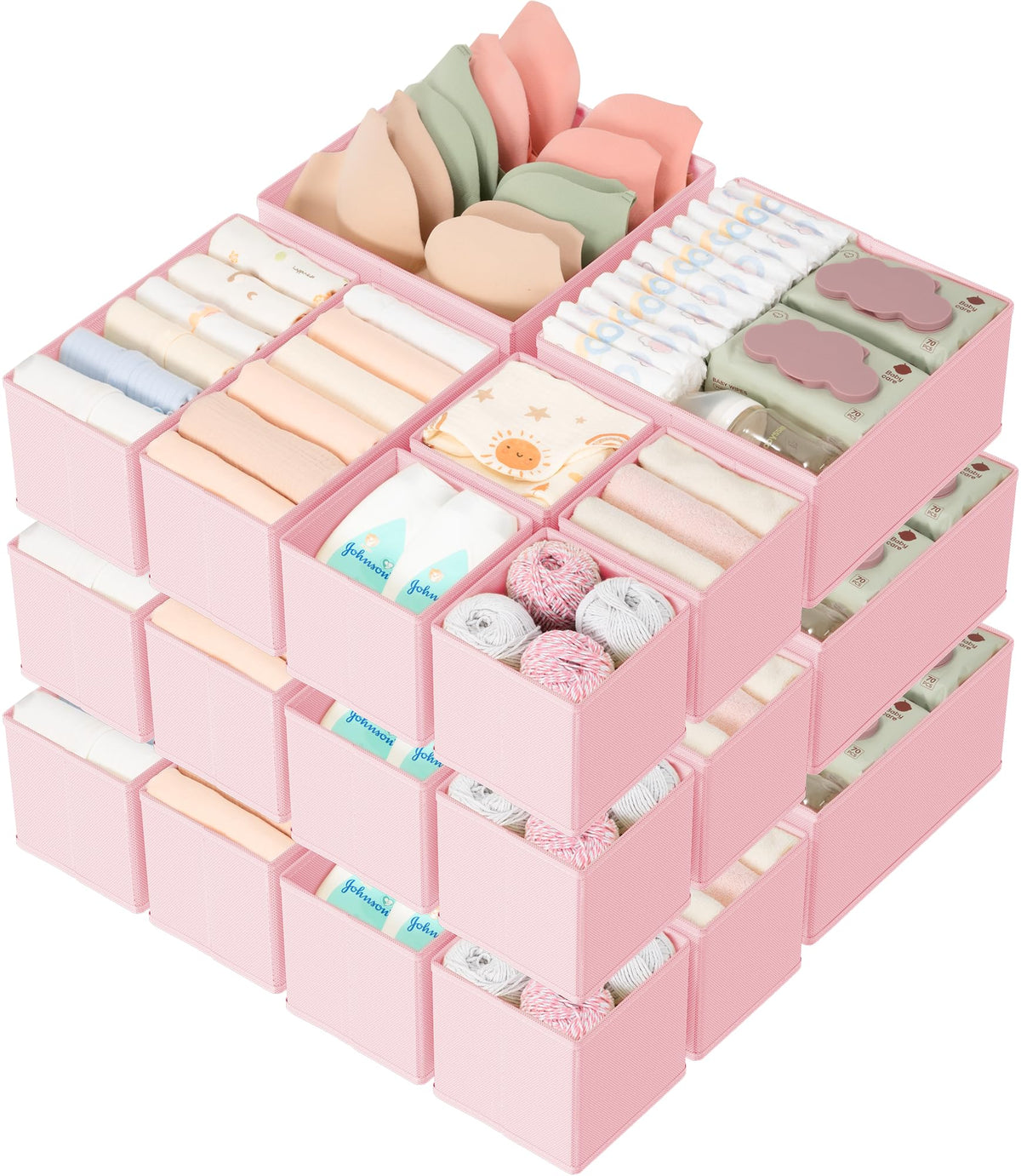 Criusia Drawer Organizer 18-Piece Set, Dresser Organizer for Baby Clothes, Foldable Closet Storage & Drawer Dividers for Underwear, Socks, Nursery (Beige)