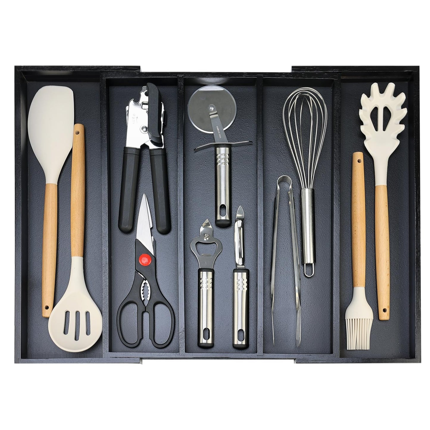 Large Bamboo Kitchen Utensil Drawer Organizer Expandable Silverware Tray