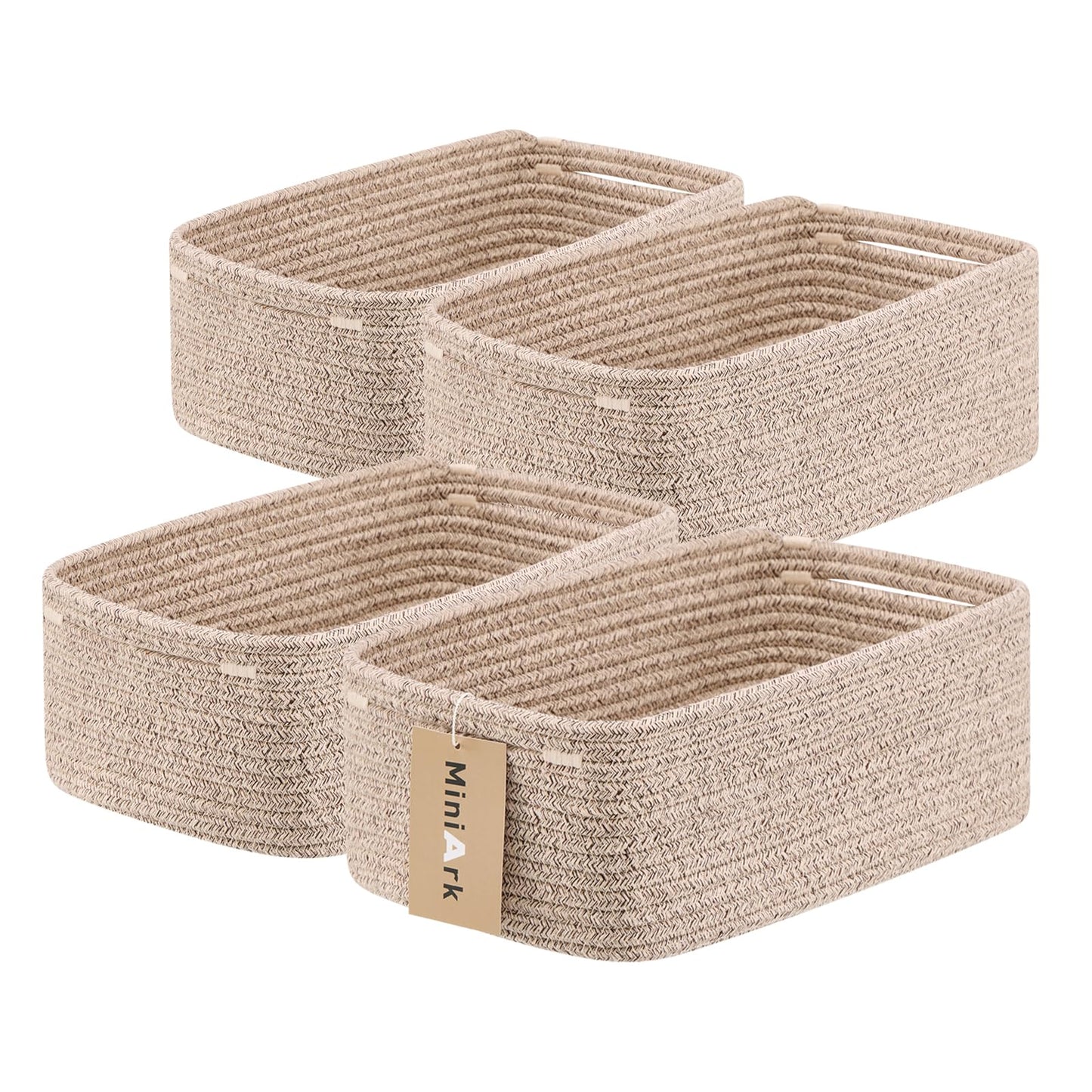 MiniArk Small Storage Baskets for Organizing | Closet Organizer Bins | Shelf Toy Basket | Woven Rope Baskets | Cube Decorative Box | Shallow Basket | L11.5xW7.5xH4.7| Brown