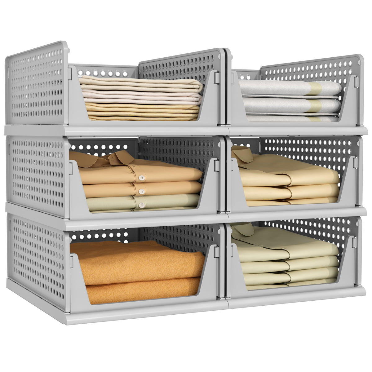 Pinkpum 6 Pack Closet Organizer Storage Bins Stackable Plastic Drawer Shelf