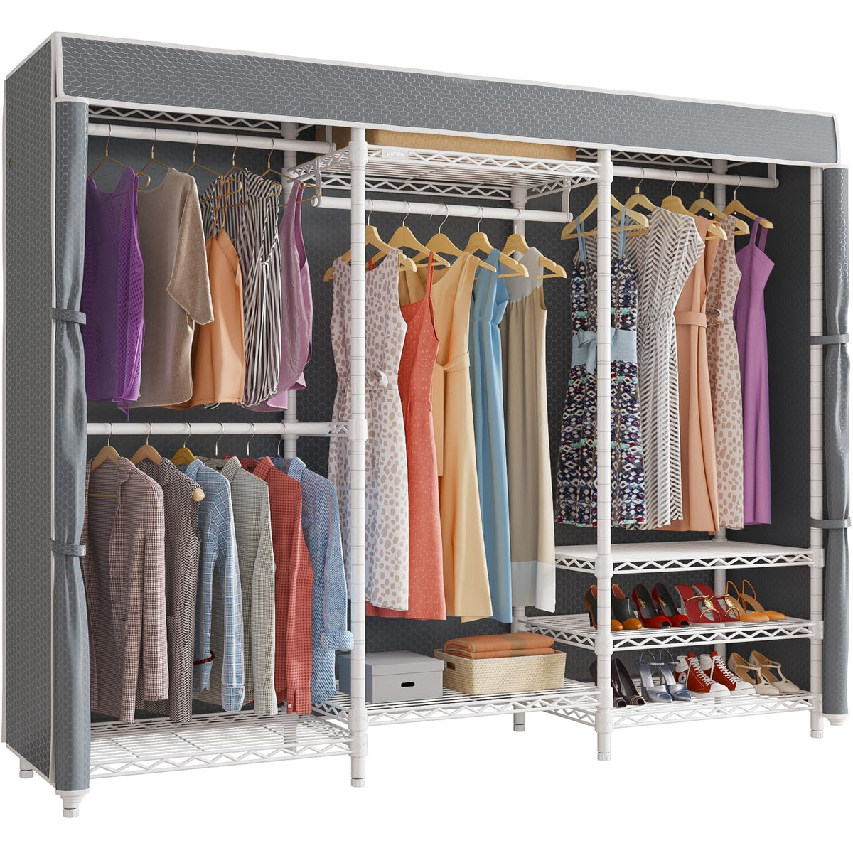 VIPEK V5C Heavy Duty Covered Clothes Rack Portable Closet Rack, Black Metal Clothing Rack with Black Upgarded Polyester Cover, Adjustable Custom Freestanding Closet Wardrobe, Max Load 800LBS
