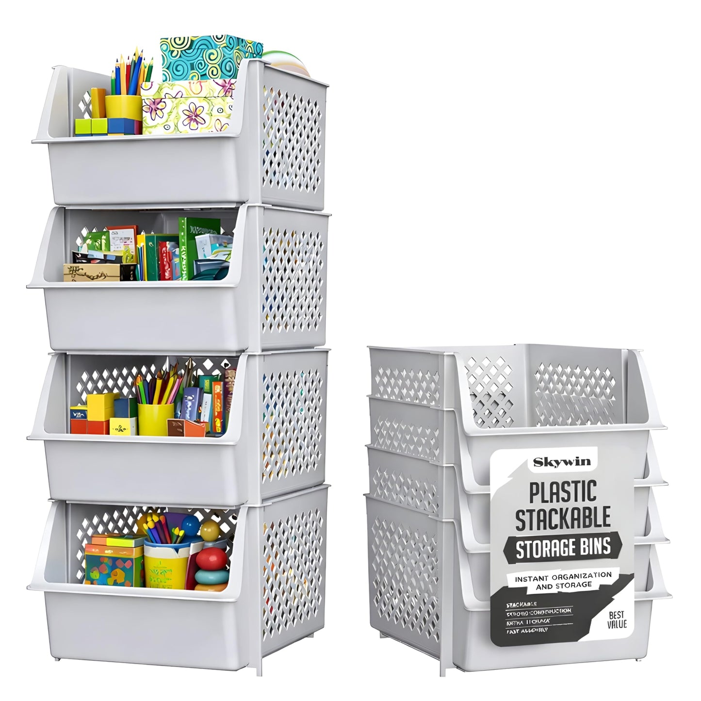 Skywin Stackable Storage Bins Open Front for Pantry Storage, 4 Pack - Multi