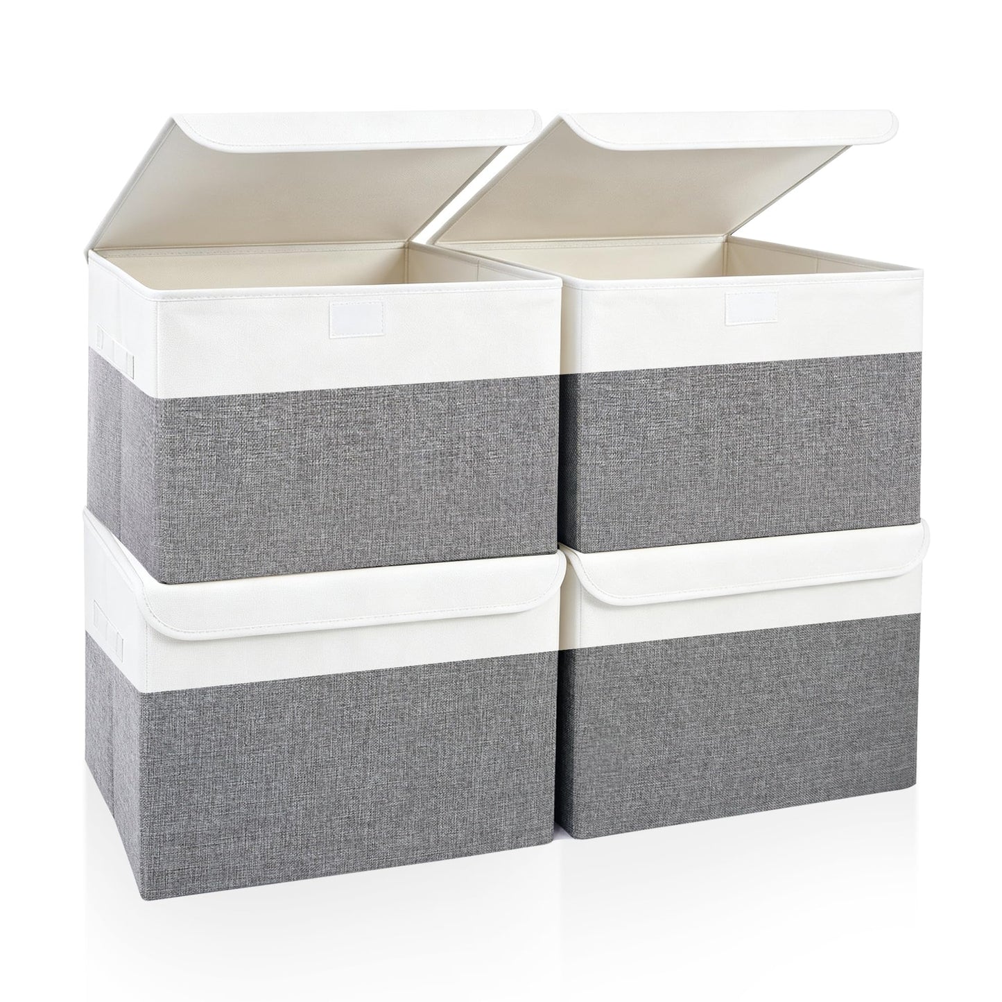 Bagnizer Large 22 Quart Linen Fabric Foldable Storage Bin Cube Organizer Basket with Flip-Top Lid & Handles, Clothes Blanket Box for Home, Office, Closet, Black, 4 Pack 14.6 x 9.5 x 9.5”