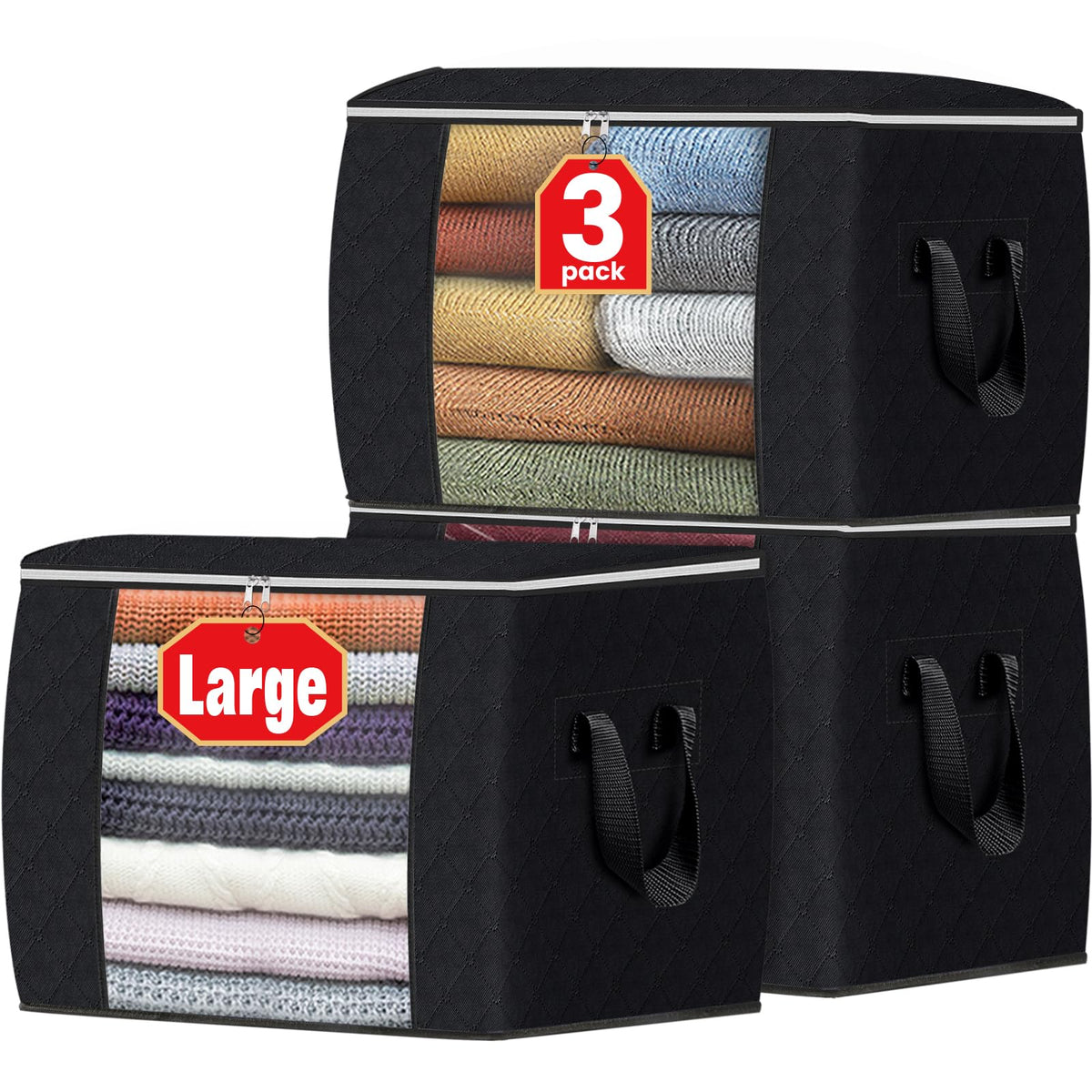 Fab totes 6 Pack Storage Bags for Clothes Blanket Storage Bins with Lids