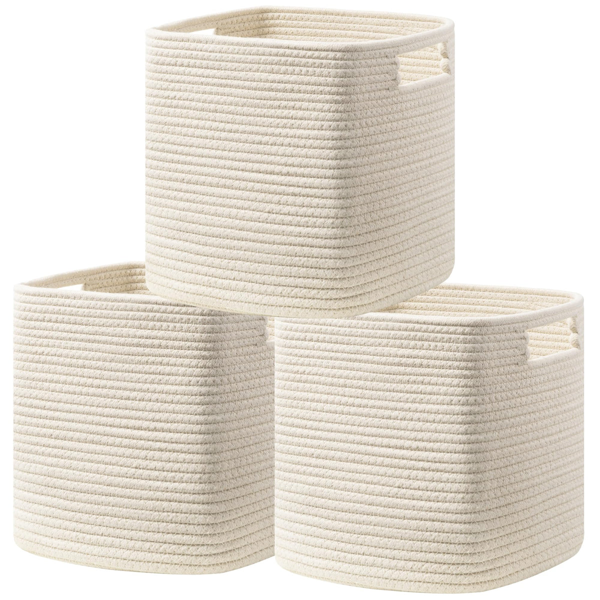 UBBCARE Set of 4 Storage Cubes-13 X 13 X 13 In, Cotton Rope Basket for Shelves, Toys, Book, Cube Storage Bin with Handles, Woven Storage Basket for Organizing, Beige