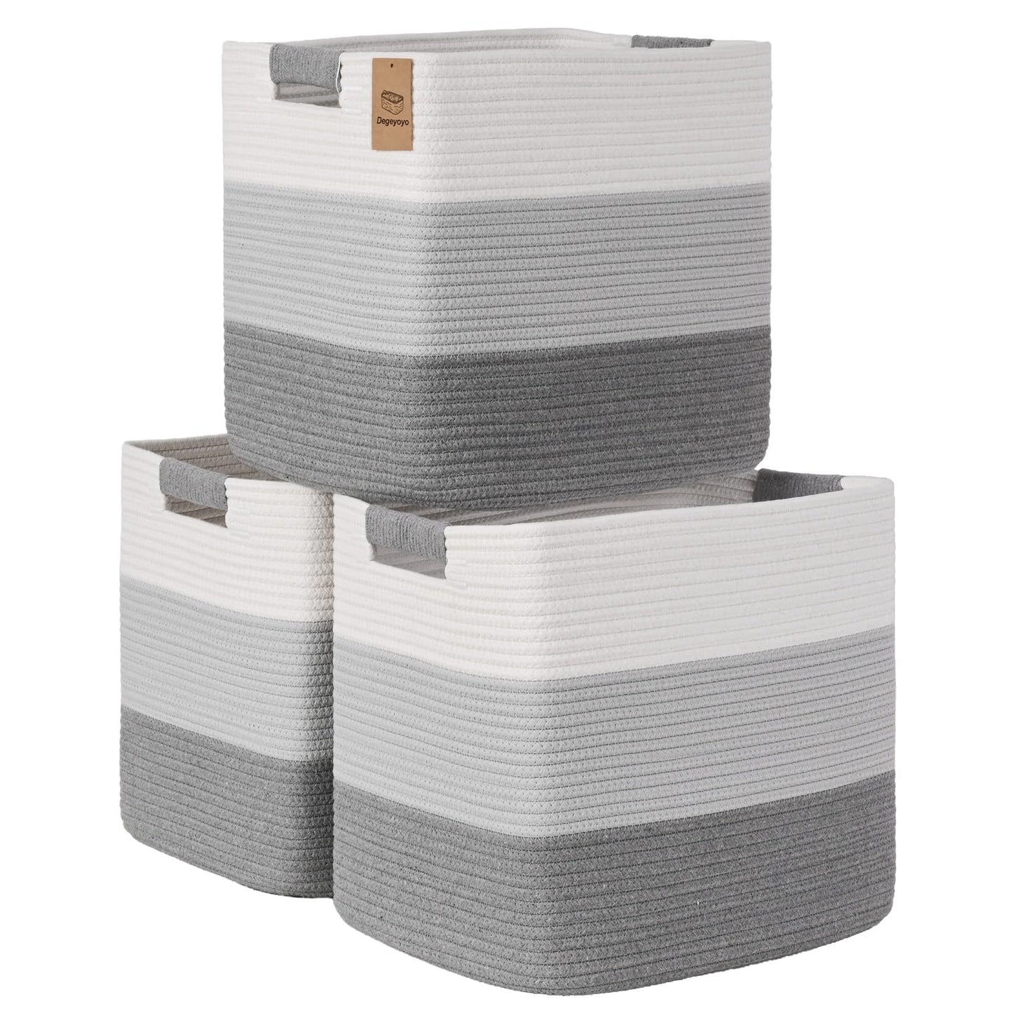 11 Inch Storage Cubes, 3 Pack Cube Storage Bins for Organizing, Cotton Rope Woven Baskets for Shelves, Bathroom, Kids Room, Closets, Baby Nursery