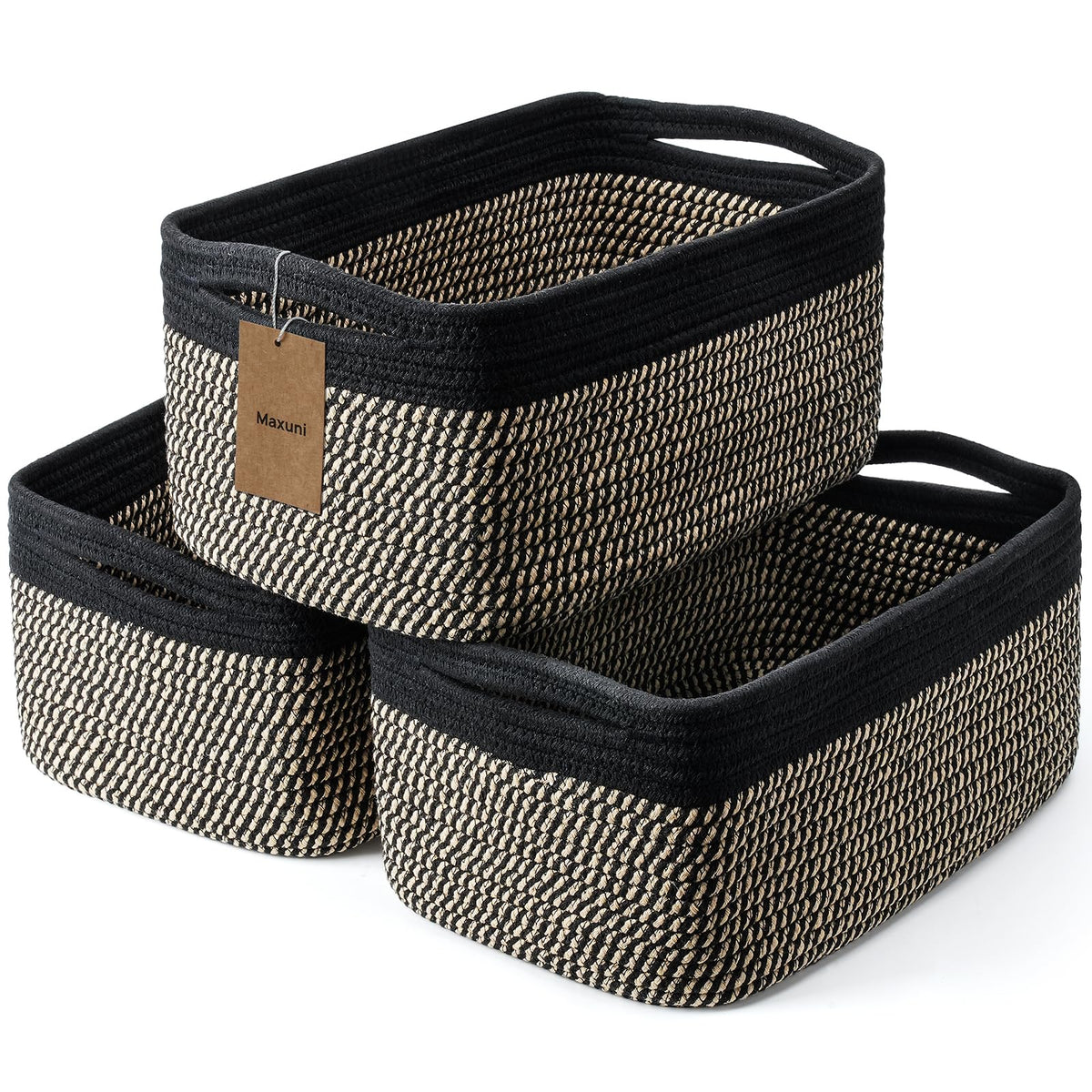 3 Pack Small Storage Baskets for Organizing, 11.8×7.8×5.1", Mixed Brown
