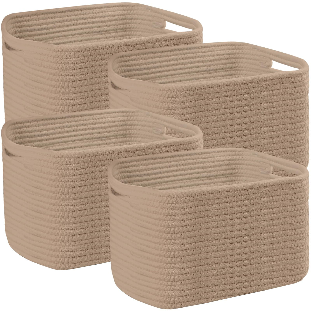 4 Pack Storage Baskets for Organizing, 12''Lx9''Wx8''H Woven Baskets for Storage Toys, Towels, Books, and Clothes, Cotton Rope Basket for Shelves with Handle