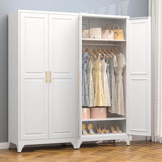 Polup 71" Metal Armoire Wardrobe Closet with Doors and Adjustable Shelves