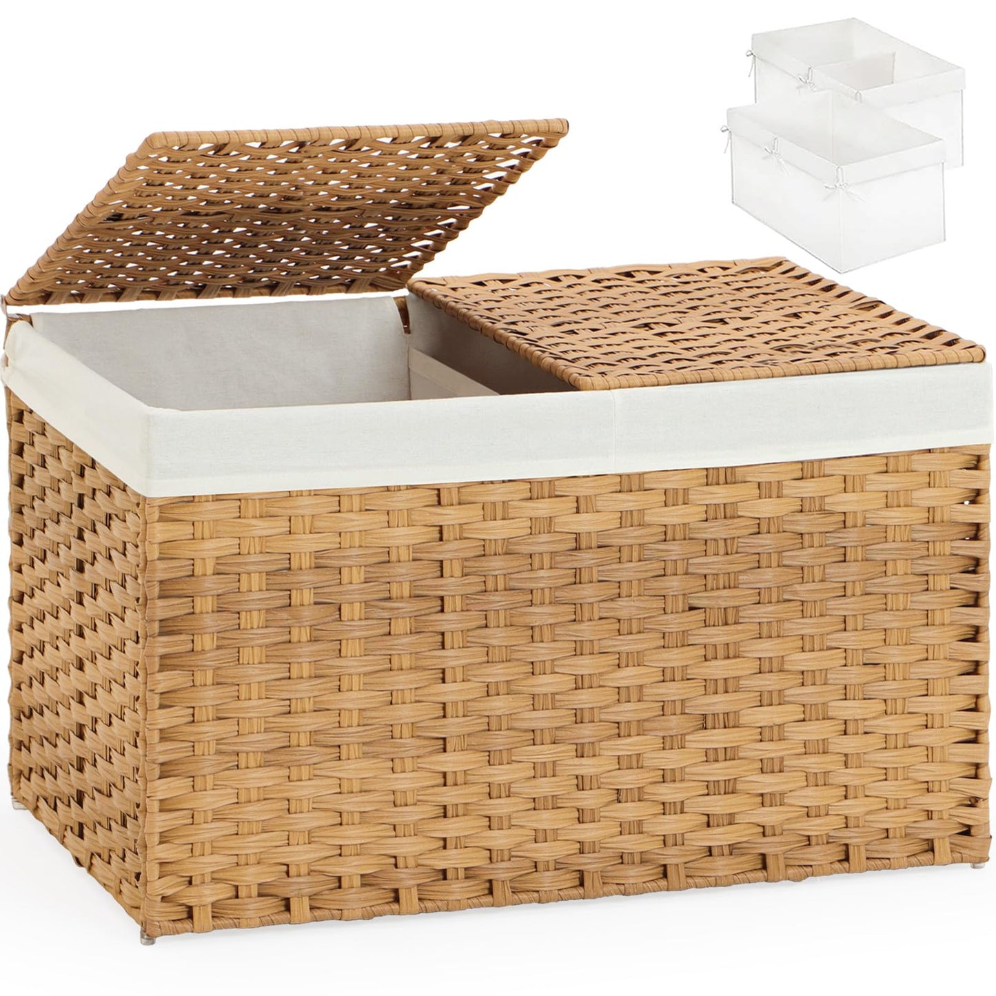SETVSON Storage Basket with Lid, 2-Lid PE Rattan Storage Bin, Natural