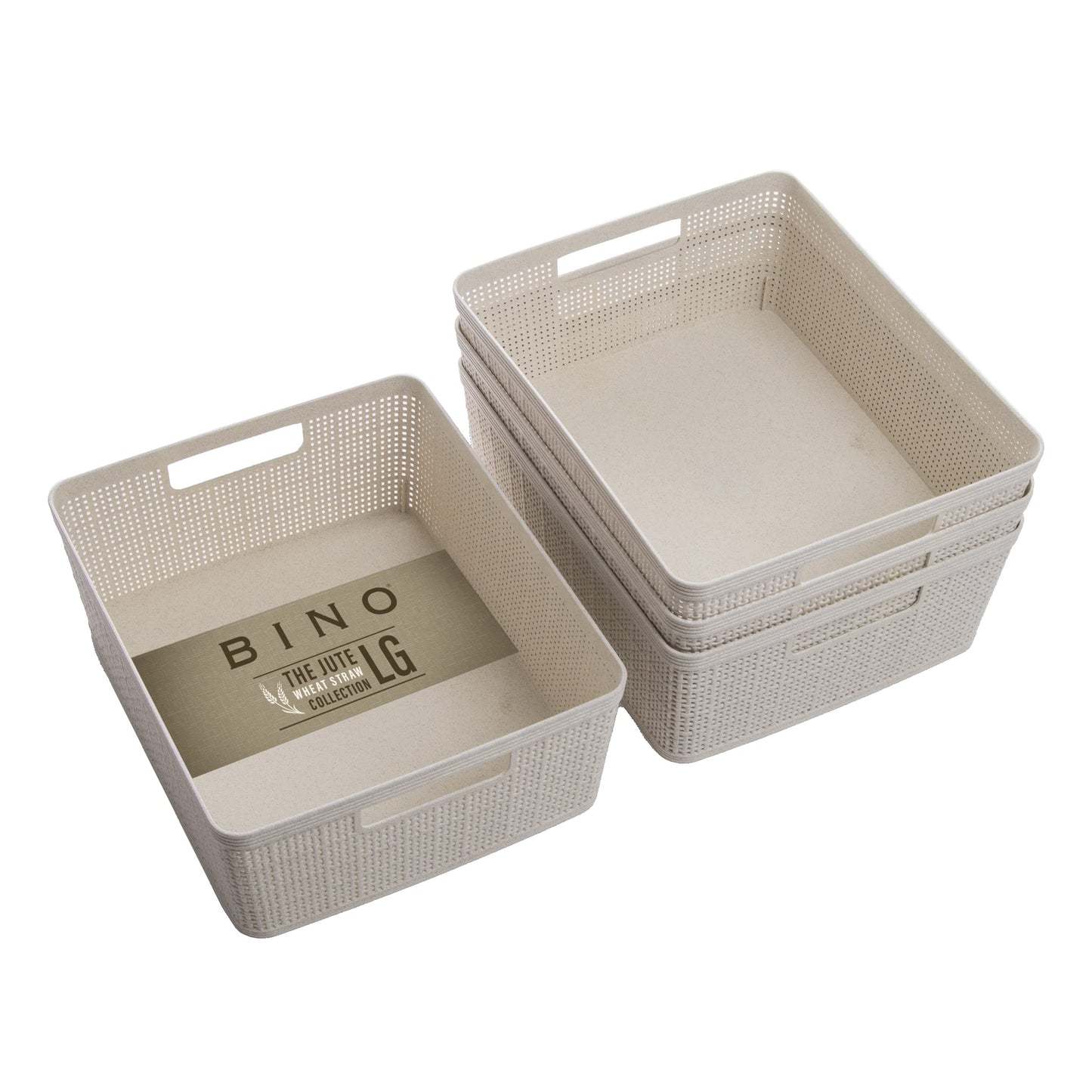 BINO Woven Plastic Basket | Large (Natural), 3-Pack | THE JUTE COLLECTION | Home Organization, Space-Saving Storage, Stylish Design | Plastic Storage Basket