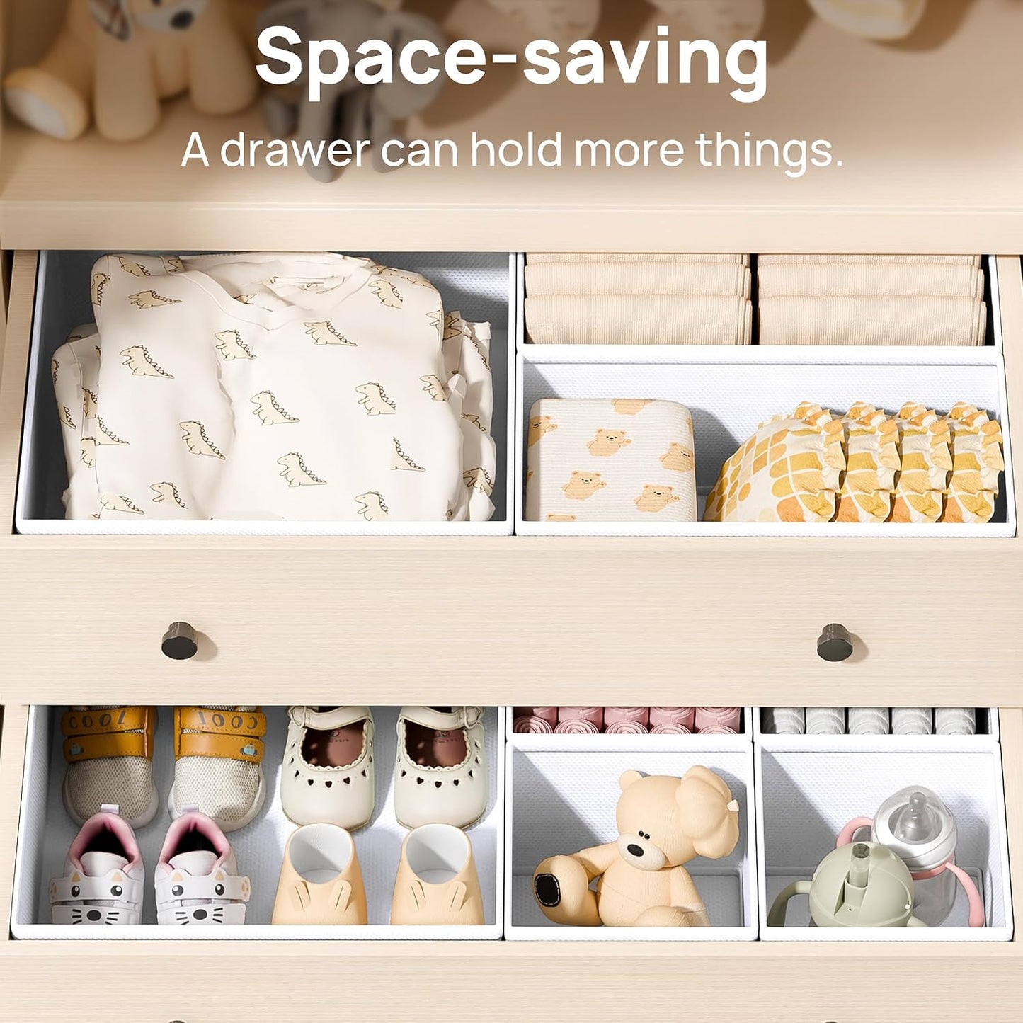 Vtopmart 12 Pack Baby Clothes Organizer, Foldable Fabric Drawer Bins, White