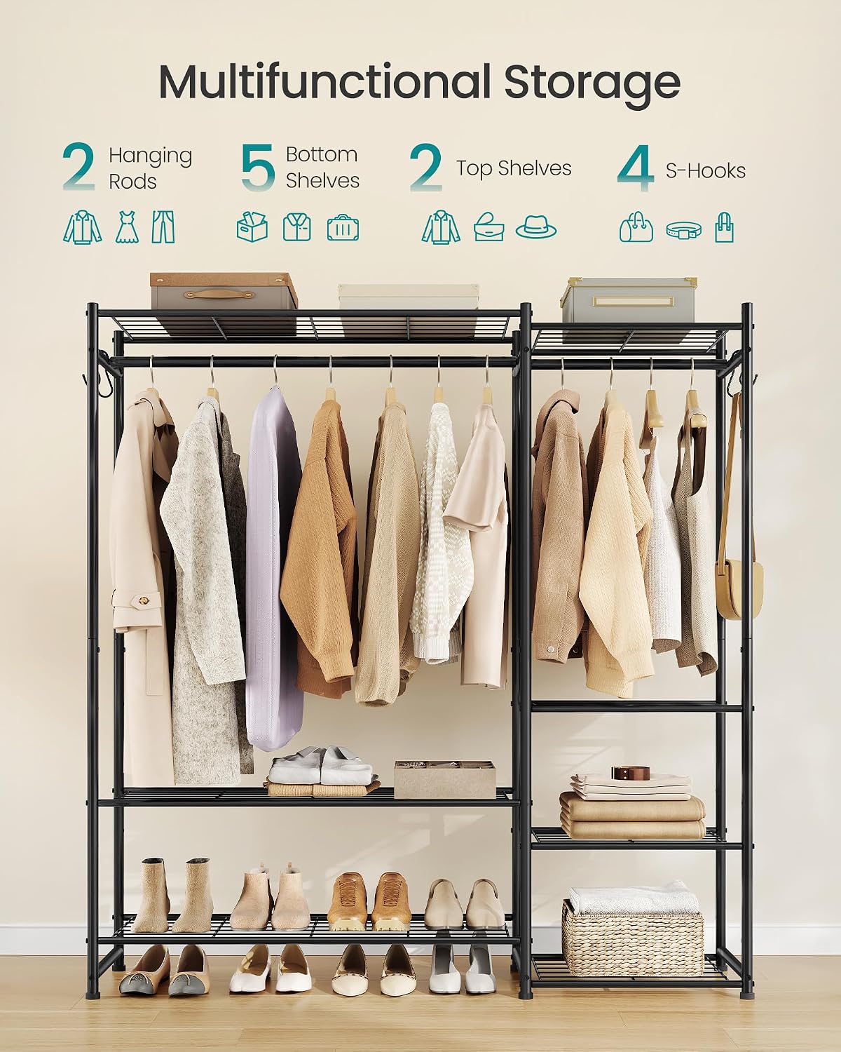 SONGMICS Portable Closet Wardrobe, Freestanding Clothing Rack