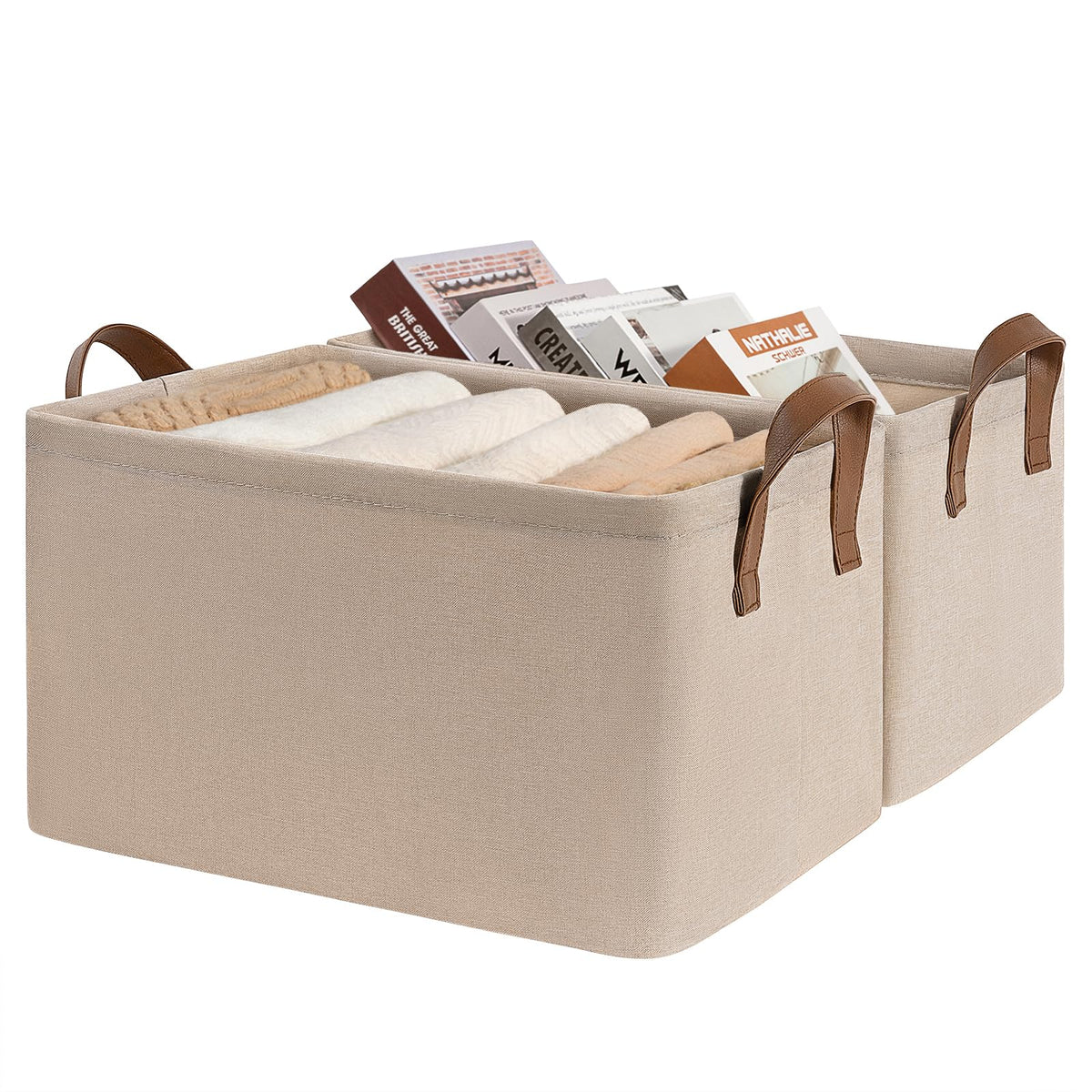 CHICVITA 30L Large Fabric Closet Bins for Shelves, 2Pack, Beige