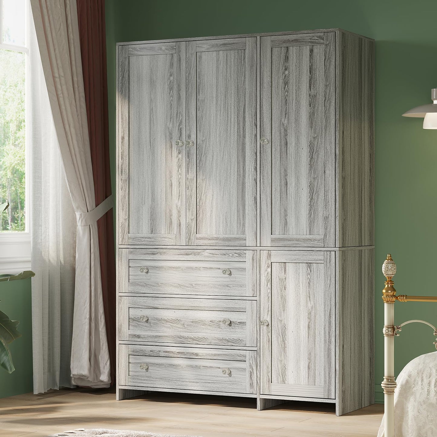 VOWNER 71" Armoire Wardrobe Closet with 3 Drawers and Mirror