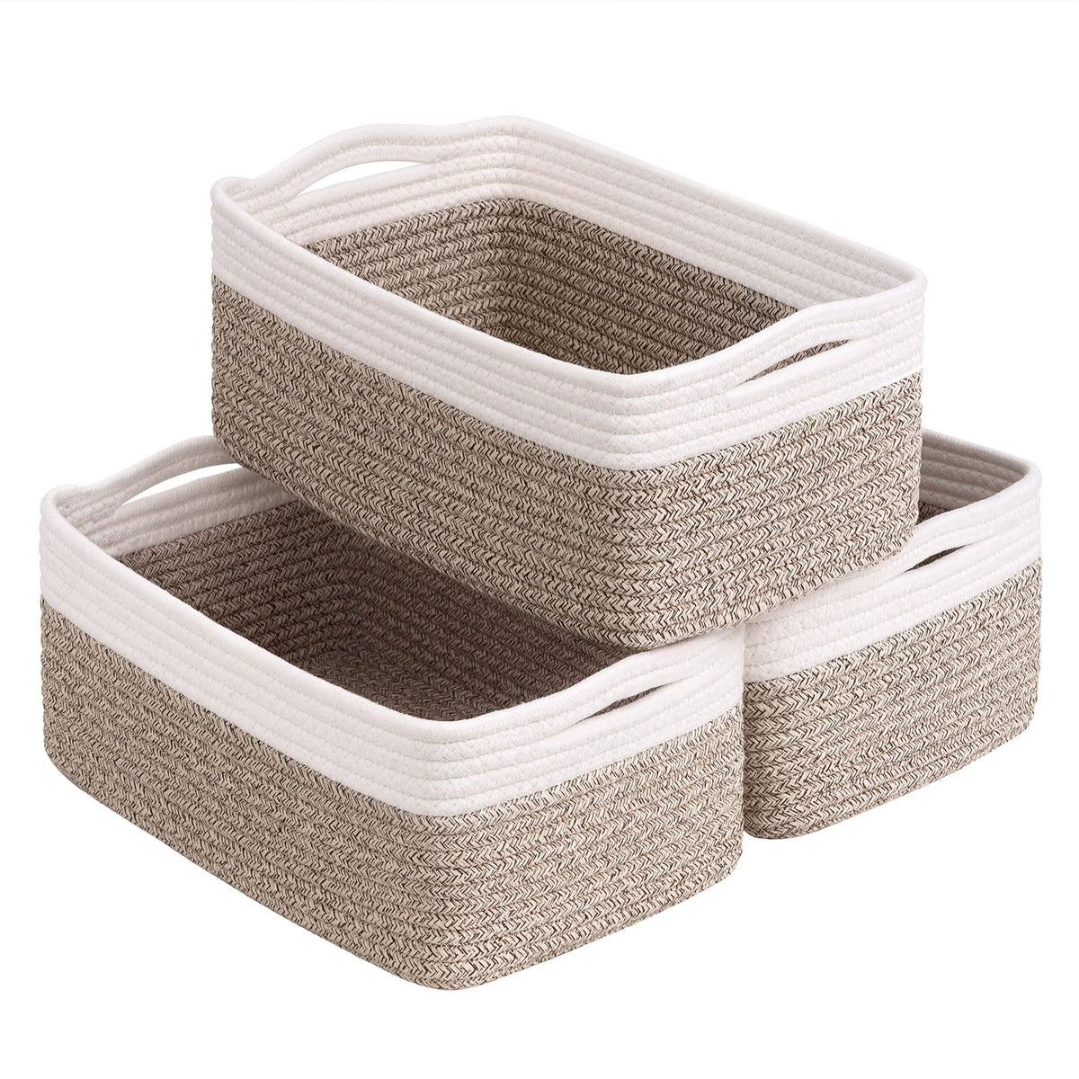 Goodpick 3Pack Rope Storage Baskets for Shelves Organizing, 11 x 7 x 4.5 in