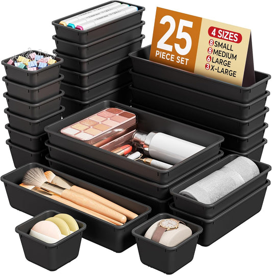 KEMETHY 25 PCS Plastic Drawer Organizers Set, 4 Sizes Vanity Organizer