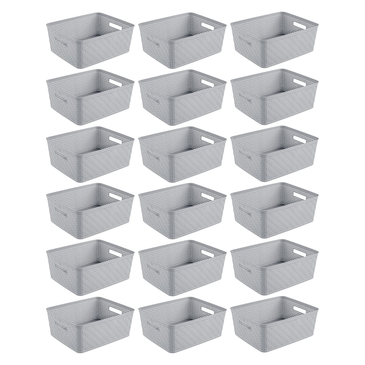 Sterilite Tall Basket, Woven Plastic Storage Organizer Bin, Cement, 6-Pack