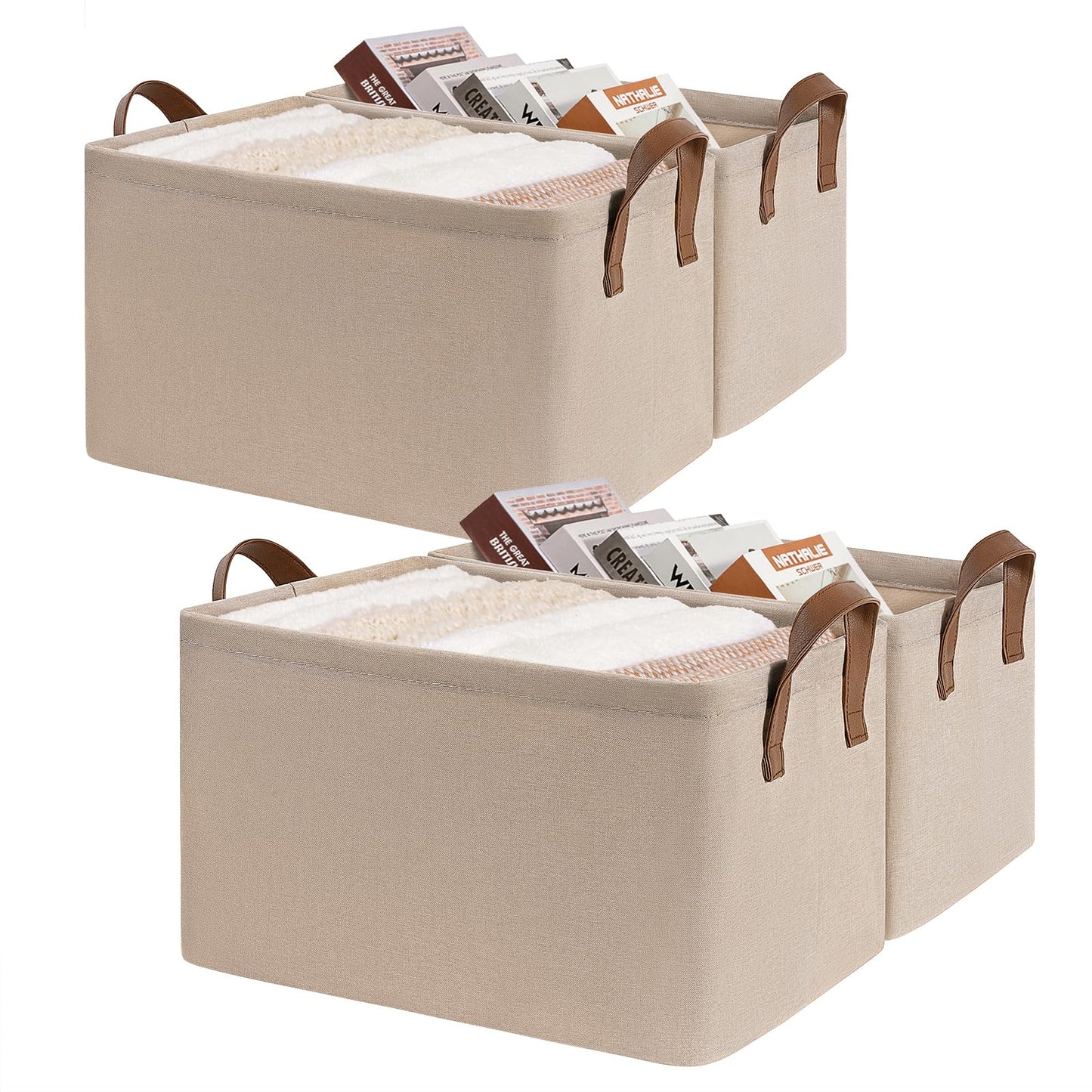 CHICVITA 30L Large Fabric Closet Bins for Shelves, 2Pack, Beige