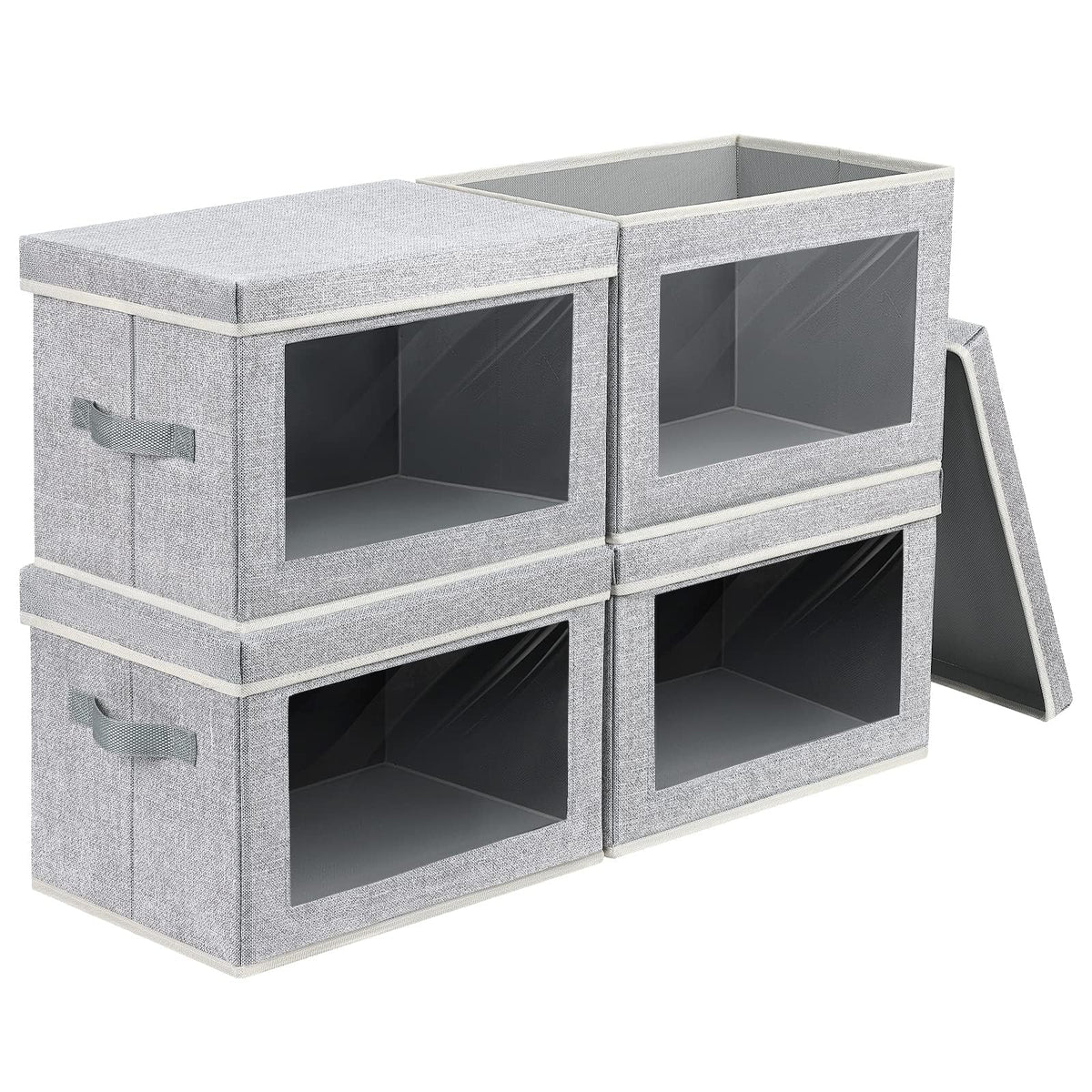 Homsorout Storage Bins with Lids - Fabric Storage Boxe with Window, Collapsible Closet Organizers with Handles, 3 Pack Decorative Bin, Home Cubes Baskets for Clothes, Hat, Books, Dark Grey