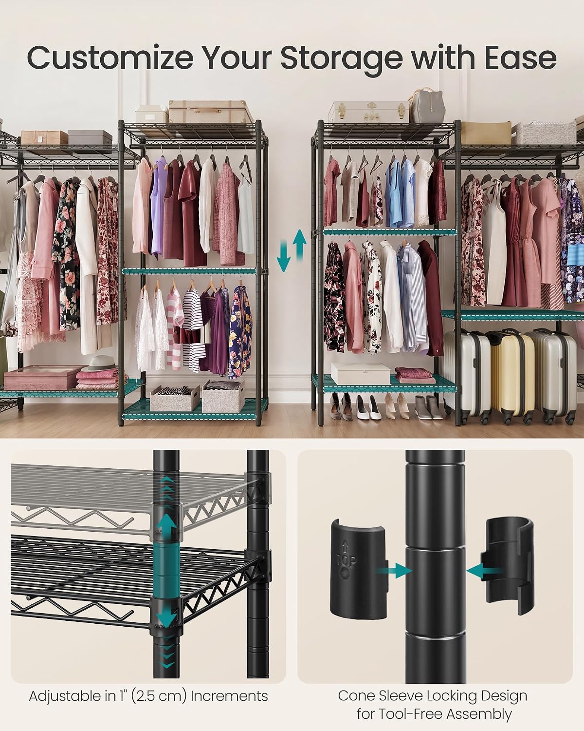 SONGMICS Closet Organizers and Storage, Clothes Rack with Shelves