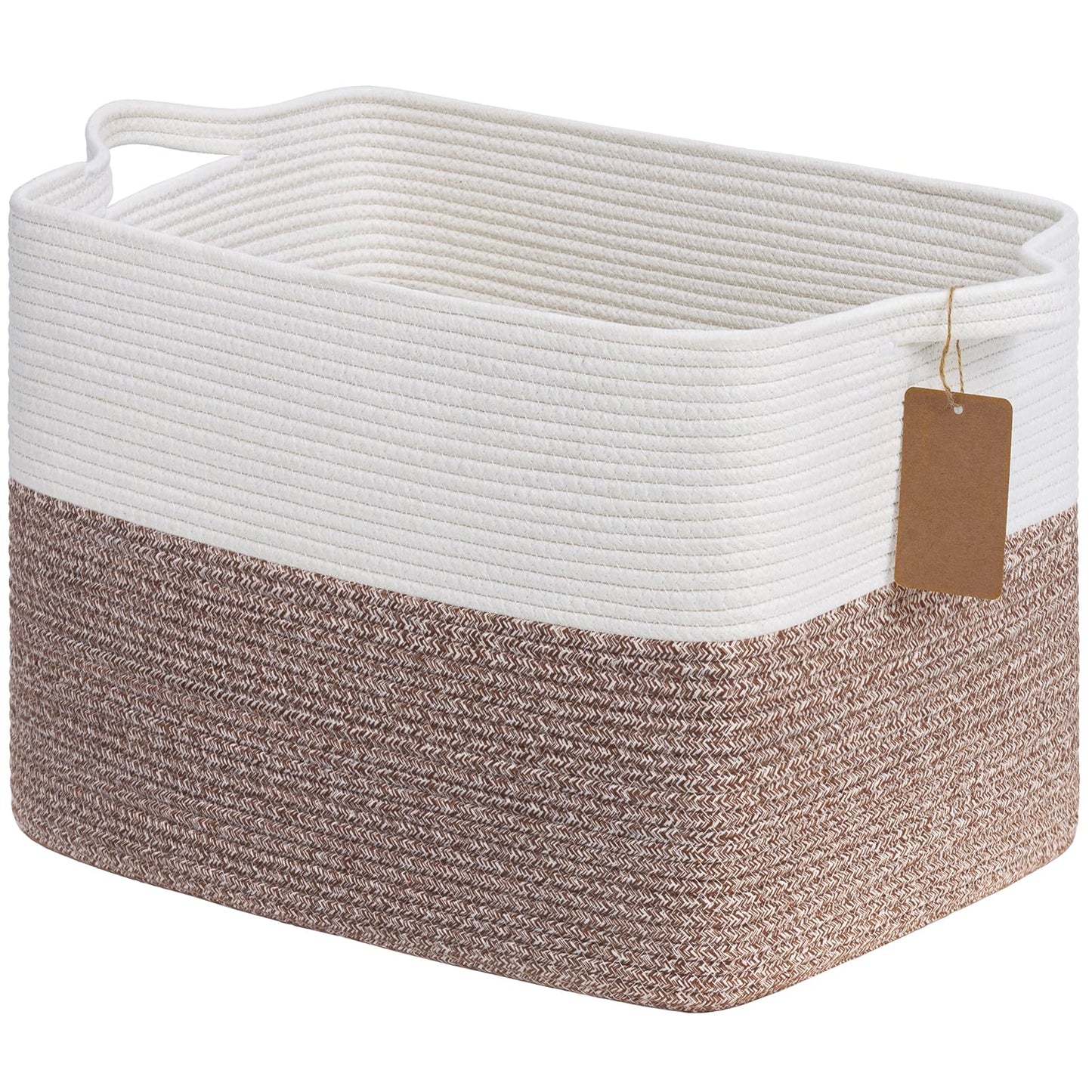 Goodpick Woven Rope Storage Basket for Shelves, Rectangle, Light Brown