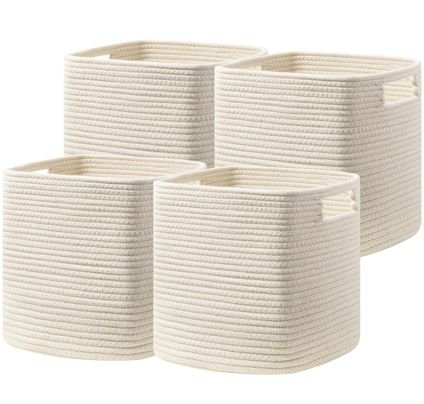 UBBCARE Set of 4 Storage Cubes-13 X 13 X 13 In, Cotton Rope Basket for Shelves, Toys, Book, Cube Storage Bin with Handles, Woven Storage Basket for Organizing, Beige