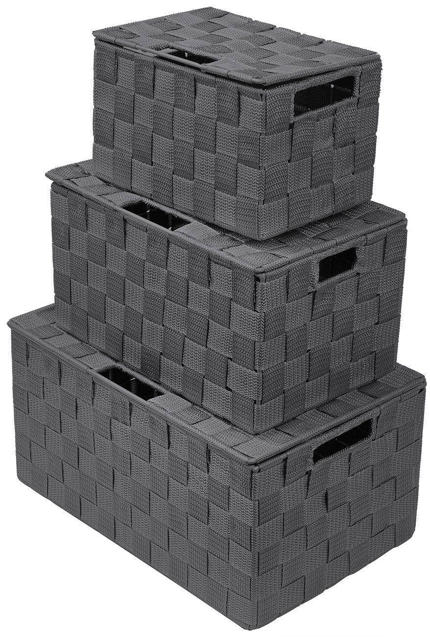 Sorbus Storage Basket with Lid, 3-Piece Woven Set for Shelves (Black)