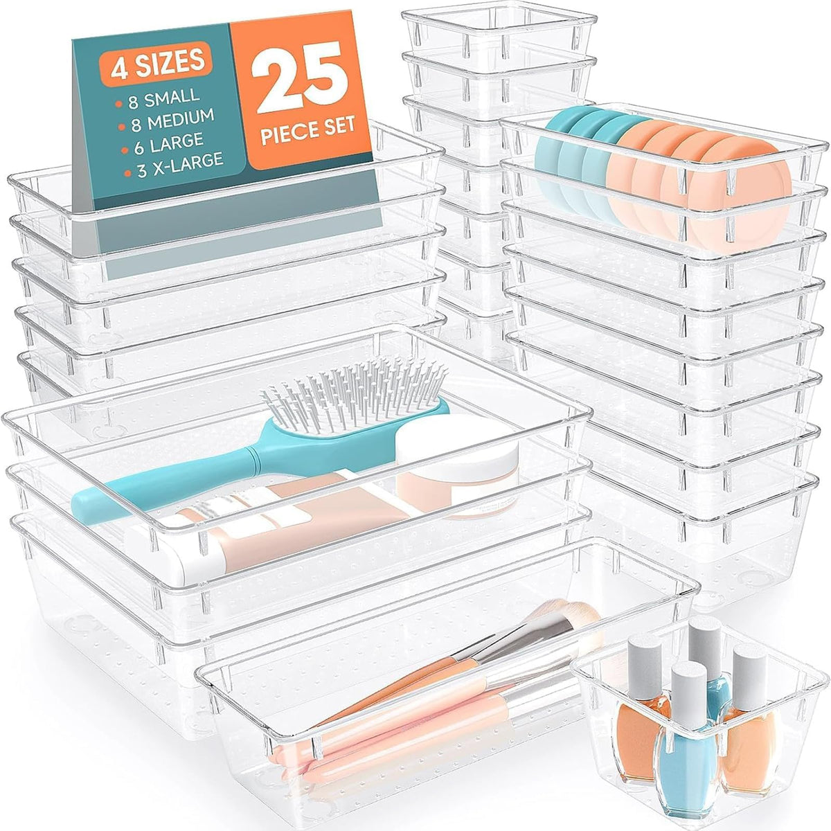 25 PCS Plastic Drawer Organizer, Versatile Organizer Trays & storage Bins