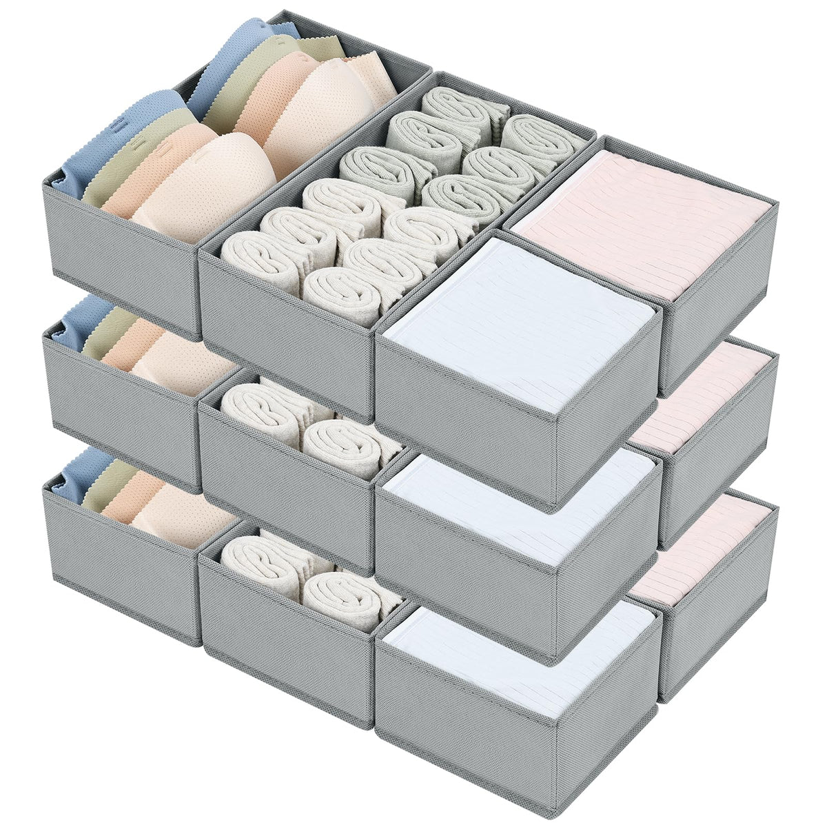 DIMJ Drawer Organizers Clothes, Dresser Organizer Bins for Baby Clothes,Underwear and Sock, Fabric Closet Organization and Storage Boxs, Drawer Dividers for Nursery, Clothing, Tie - 4 Pack, Beige