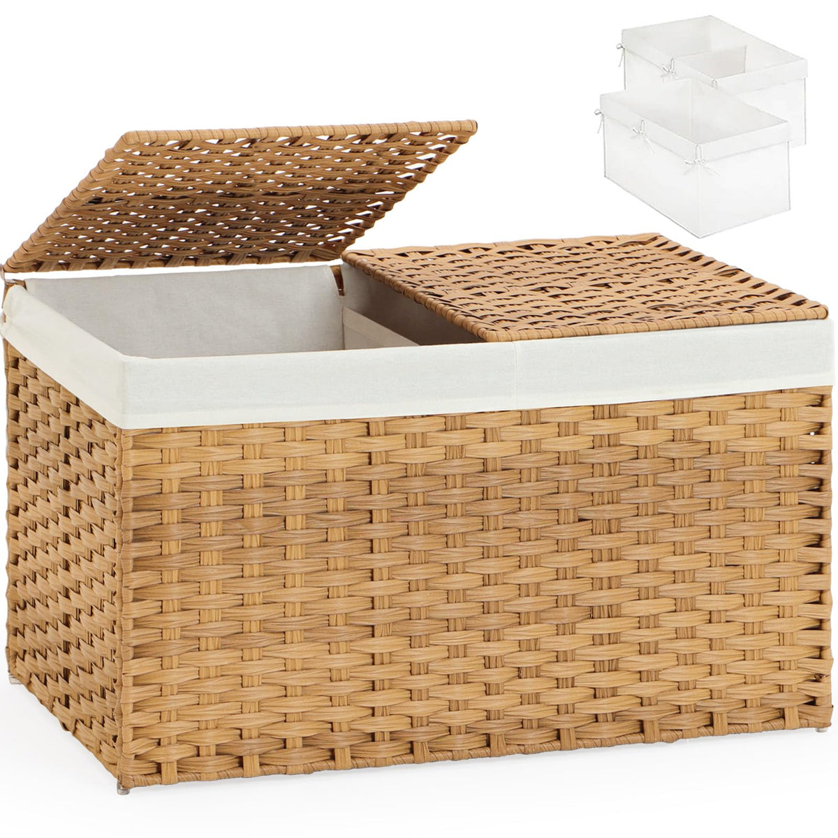 SETVSON Storage Basket with Lid, 2-Lid PE Rattan Storage Bin, Natural