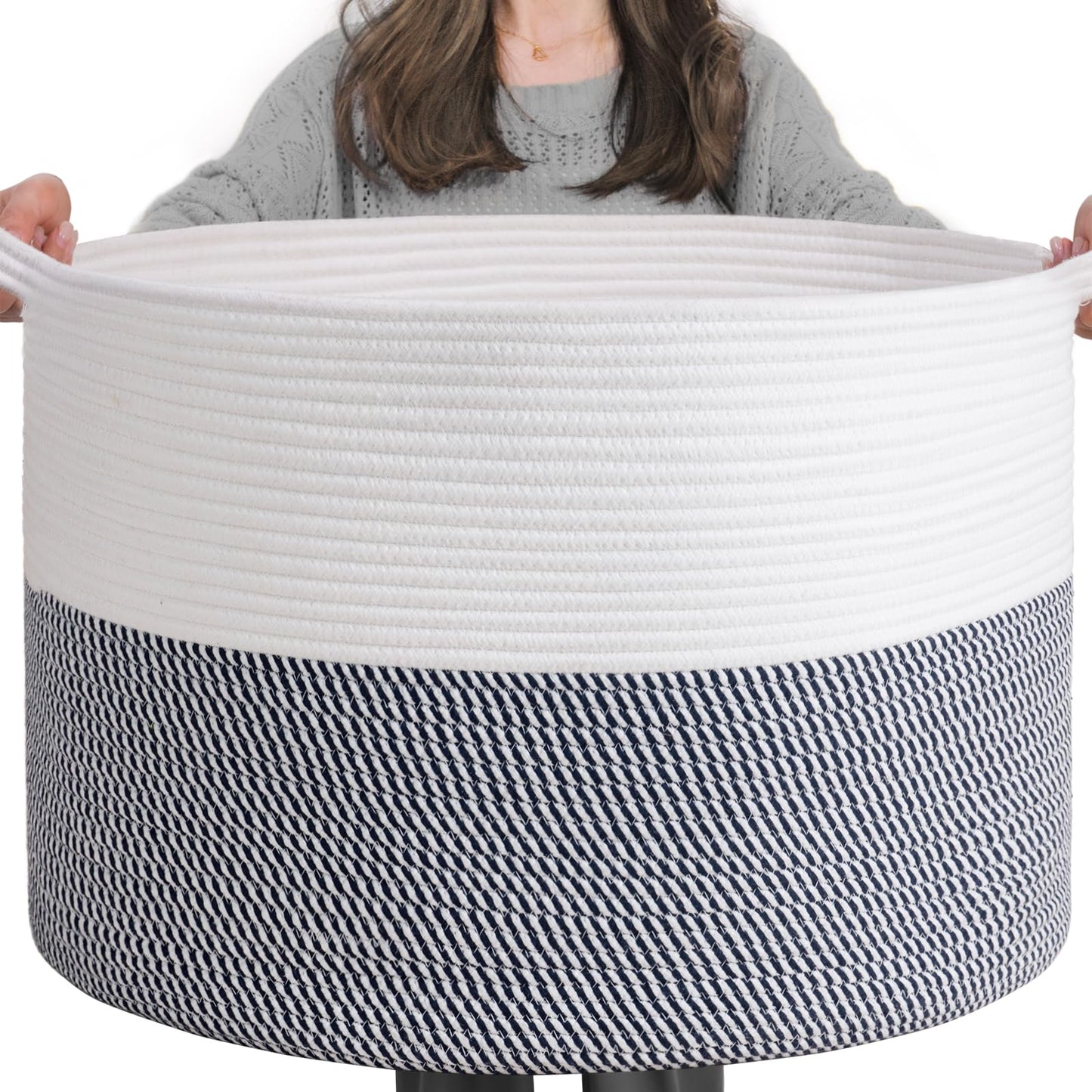 INDRESSME XXXLarge Woven Rope Blanket Basket Living Room Brown, 90L