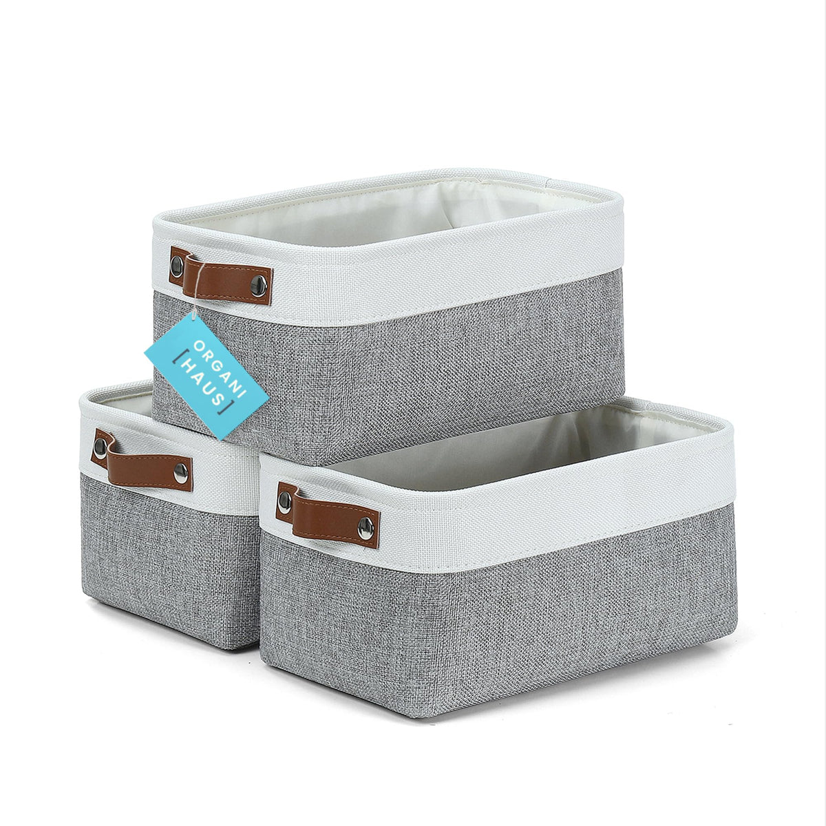 OrganiHaus 15x11in Canvas Storage Baskets 3 Pack - Fabric Bins for Shelves