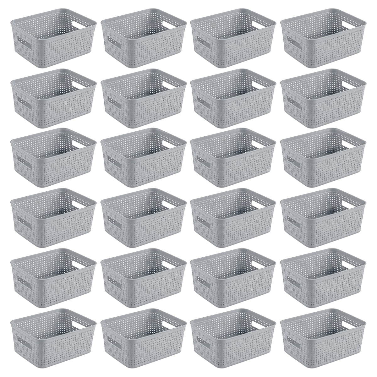 Sterilite Tall Basket, Woven Plastic Storage Organizer Bin, Cement, 6-Pack