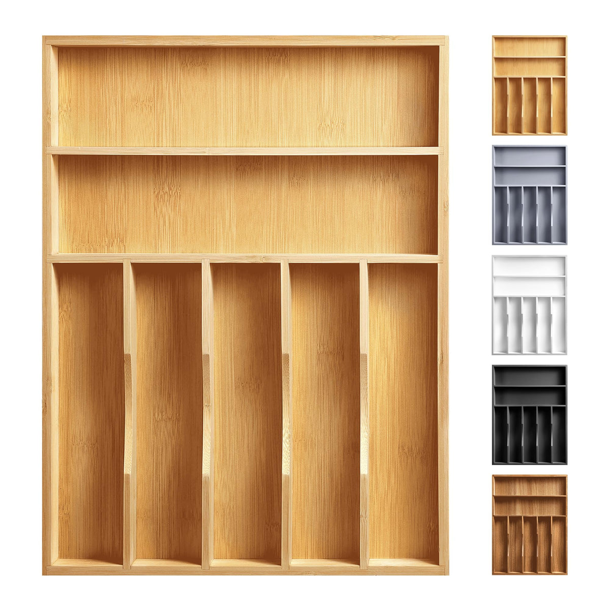 Expandable Bamboo Kitchen Drawer Organizer for Cutlery and Utensils, Adjustable Bamboo Wood Cutlery Tray in Drawer for Flatware and Silverware in Kitchen, (Natural)