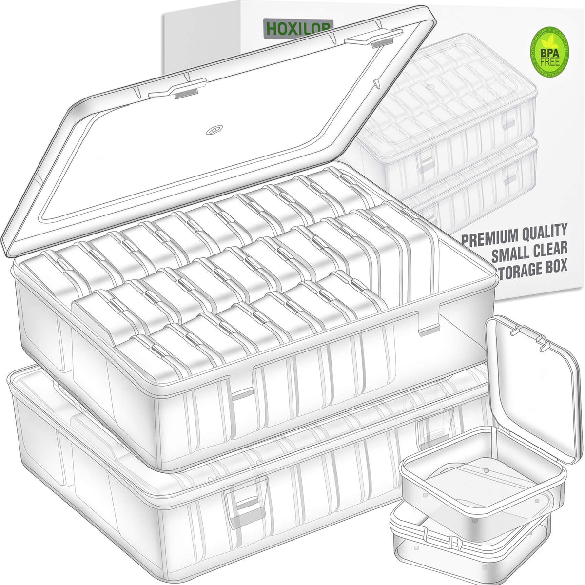 Bead Organizer Box, 30pcs Small Clear Plastic Storage Containers, Craft Storage Box Features Hinged Lid and Labels, Mini Boxes for Bracelets, Jewelry, Diamonds, Clay Beads, Screws, Seeds, Small Parts