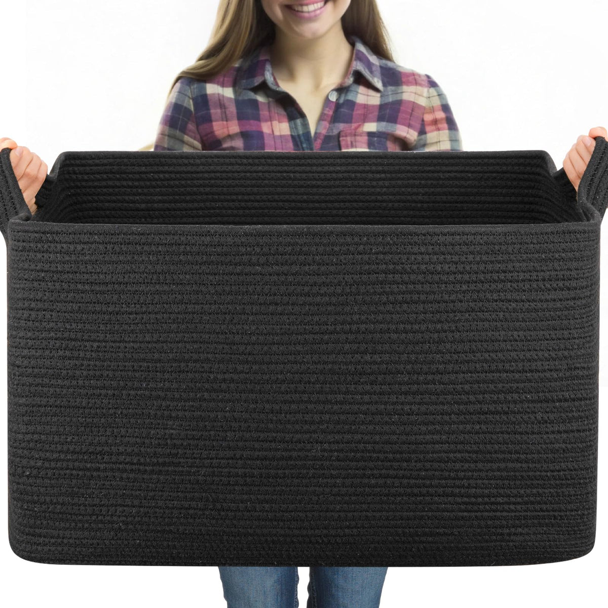 OIASKET 95L Extra Large Blanket Basket, 24" x 16.9" x 14.2" Woven Basket