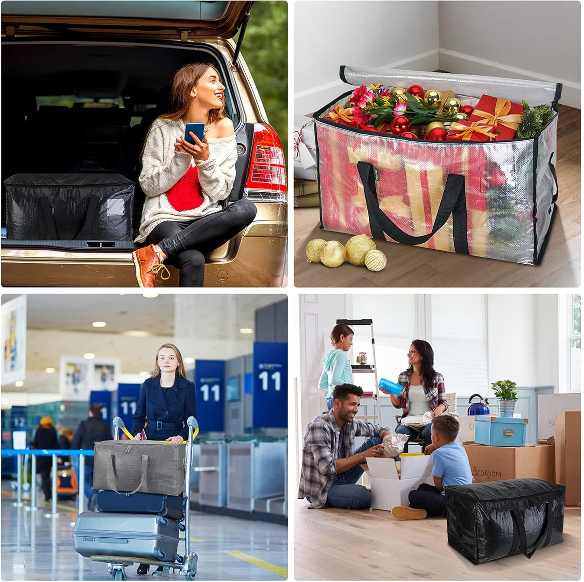 BALEINE 6-Pack Oversized Moving Bags with Reinforced Handles, Heavy-Duty Storage Tote for Clothes, Moving Supplies (Clear, 6-Pack)