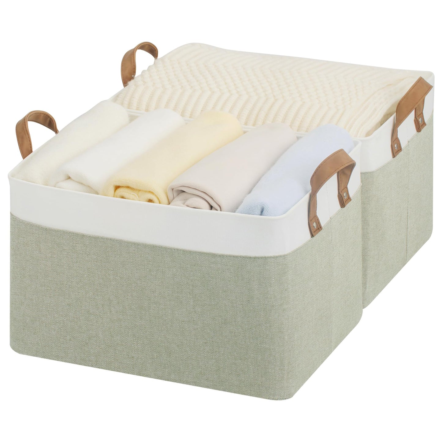 StorageWorks Fabric Storage Bins, Khaki and Beige Stripes, 2-Pack