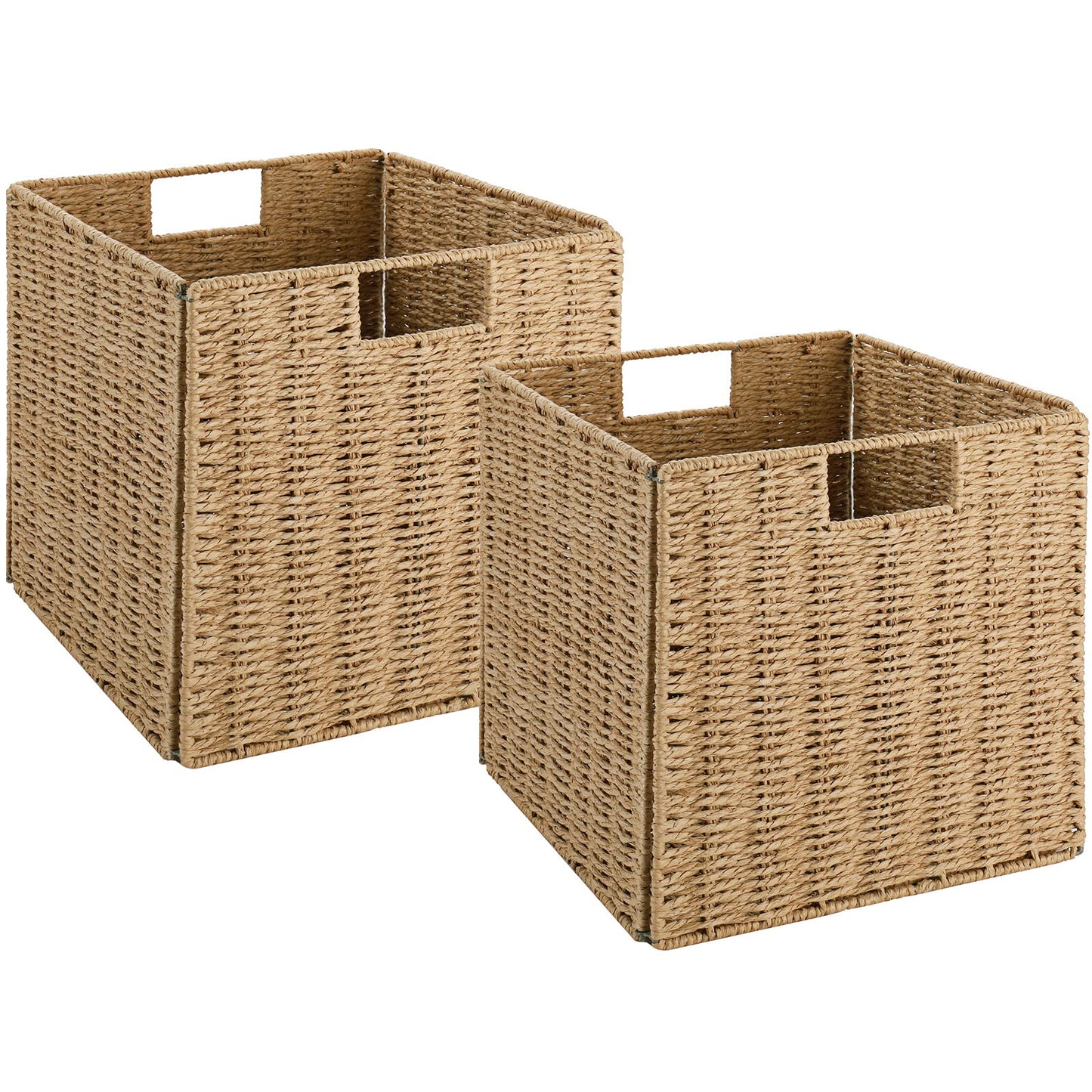 Vagusicc Wicker Storage Basket, Set of 2 Hand-Woven Storage Baskets for Shelves, Foldable Cube Storage Baskets Bins with Handles, 9 inch Small Wicker Baskets for Organizing Pantry Bedroom, Brown