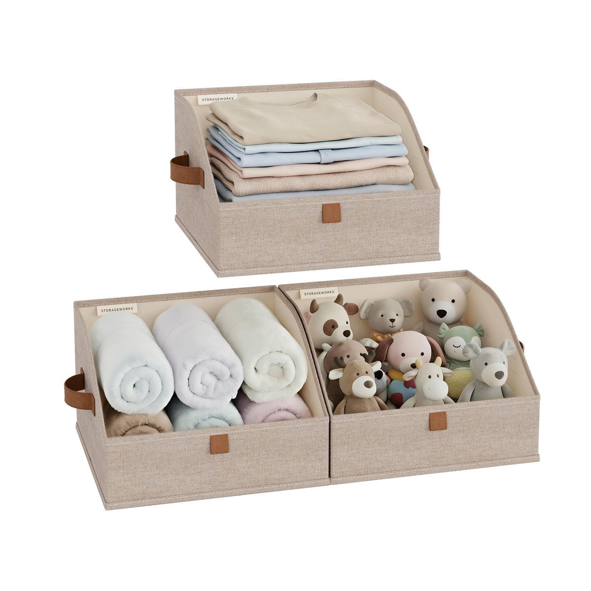 StorageWorks Closet Storage Bins, Beige(Cotton-linen), Medium, 3-Pack